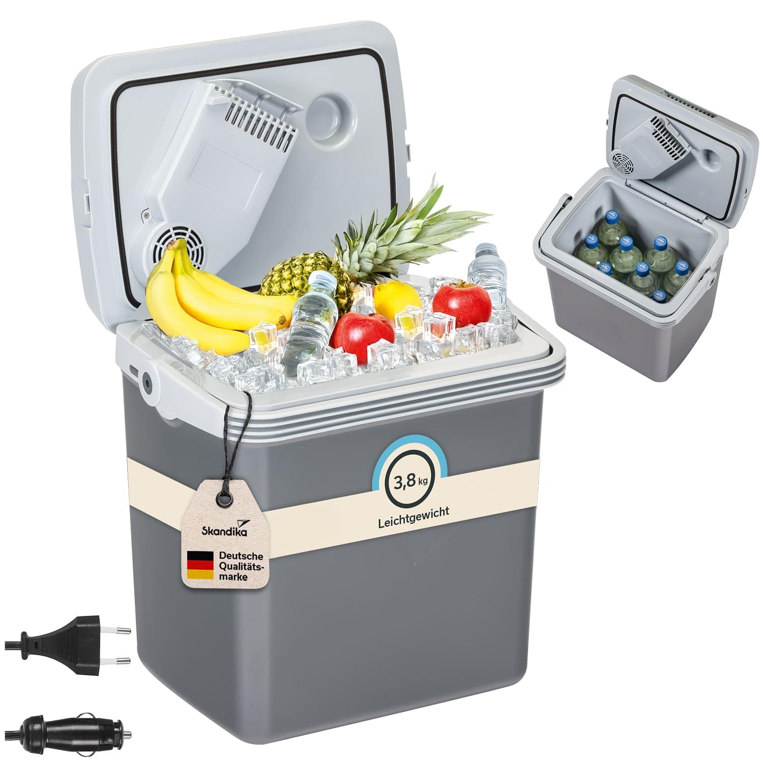 Skandika Lodówka turystyczna Leira 19 l, elektryczna lodówka turystyczna do samochodu i gniazdka, 12 V, 220-240 V, funkcja chłodzenia i utrzymania ciepła, lodówka, przenośny termobox | lodówka