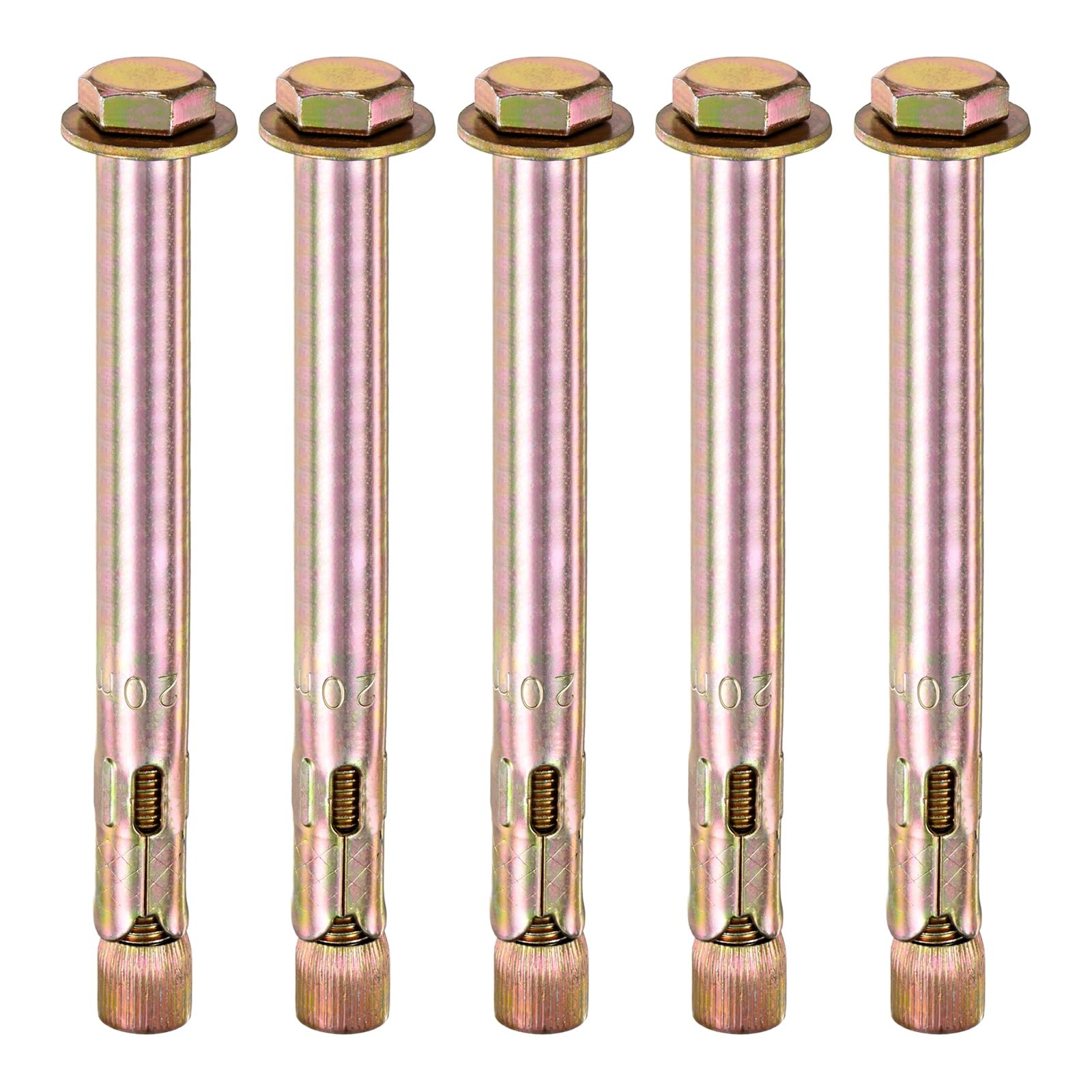 M METERXITY 5-Pack Hex Expansion Bolt, M16x200mm Colored Galvanized Iron-Carbon Steel External Hex Expansion Bolts, Anti-Corrosion Metal Bolt for Concrete/Dry Brick/Block Walls — image 1