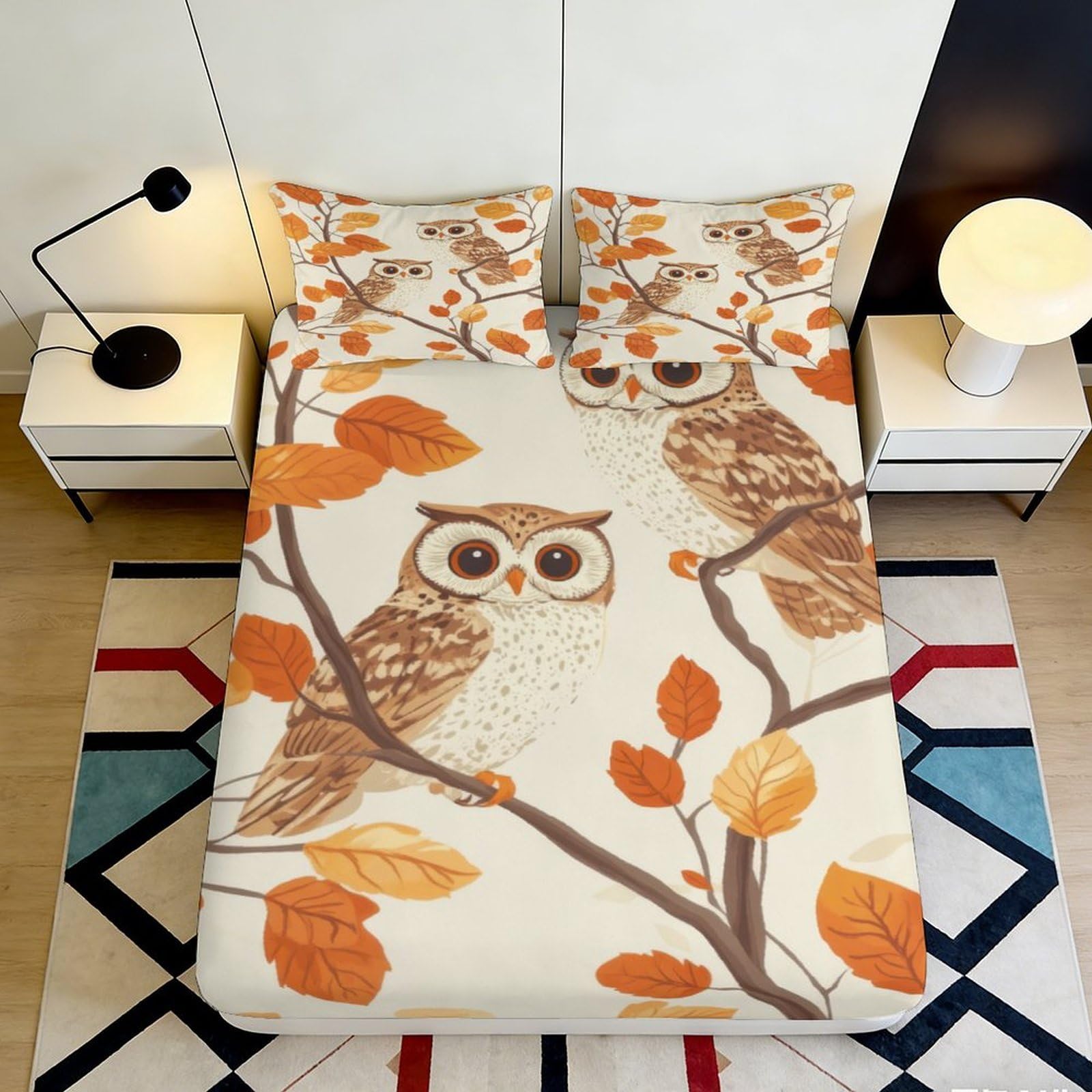 Jqzkxnhpbr Style-5 3D Printed Autumn Owl Fitted Sheet Microfiber Soft Breathable Forest Branch Bed Cover For Bedroom Decor 90X200x25cm