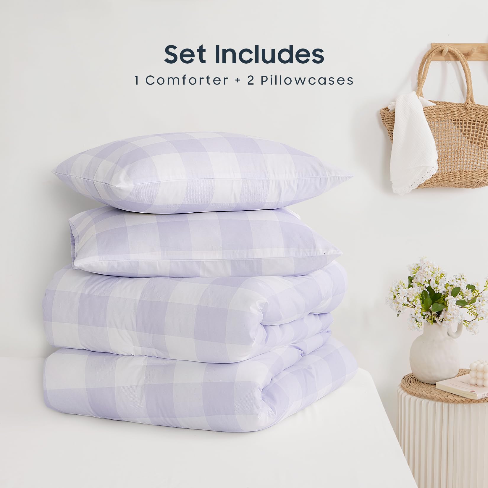 Full Size Duvet Wake In Cloud Grid Duvet Cover Set, 100% Washed