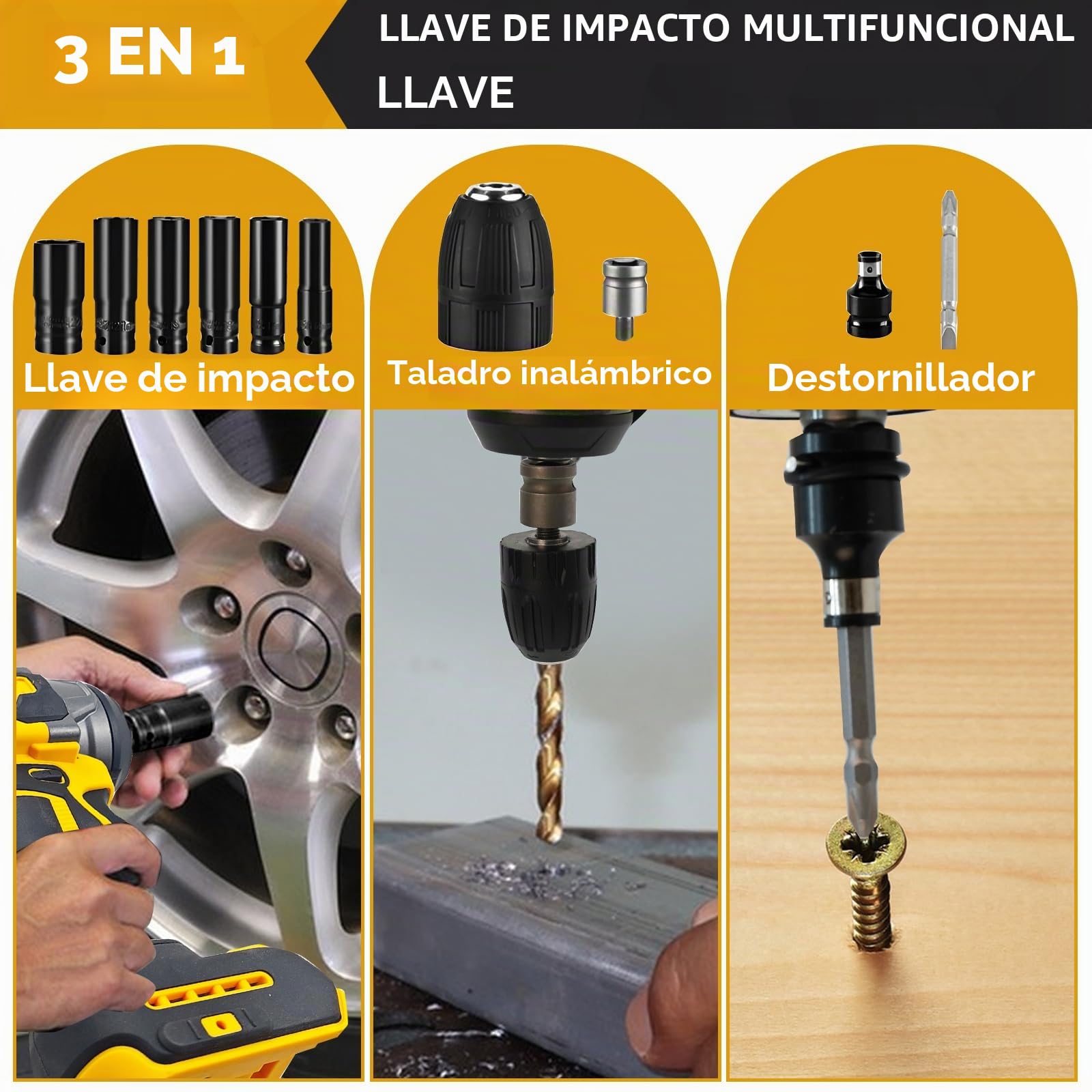 Llave de impacto inalámbrica para batería Dewalt de 18 V 20 V máximo, pistola de impacto sin escobillas de 700 Nm, destornillador de impacto eléctrico, ajuste de 3 velocidades con 6 enchufes para