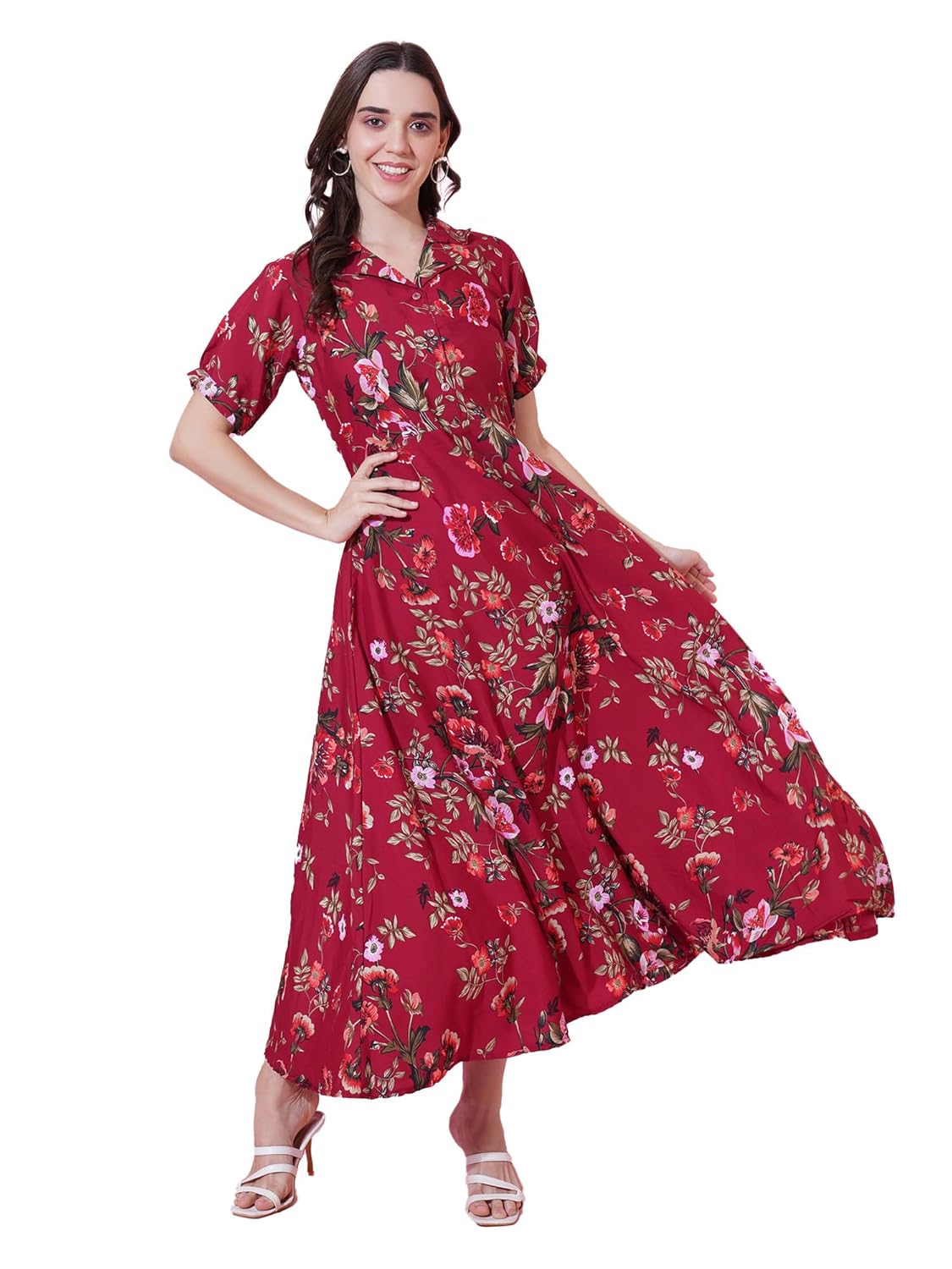 Indietoga Women’s Plus Size Maroon Floral Printed Long Maxi Dress (6XL) Indietoga Women’s Plus Size Maroon Floral Printed Long Maxi Dress (6XL)