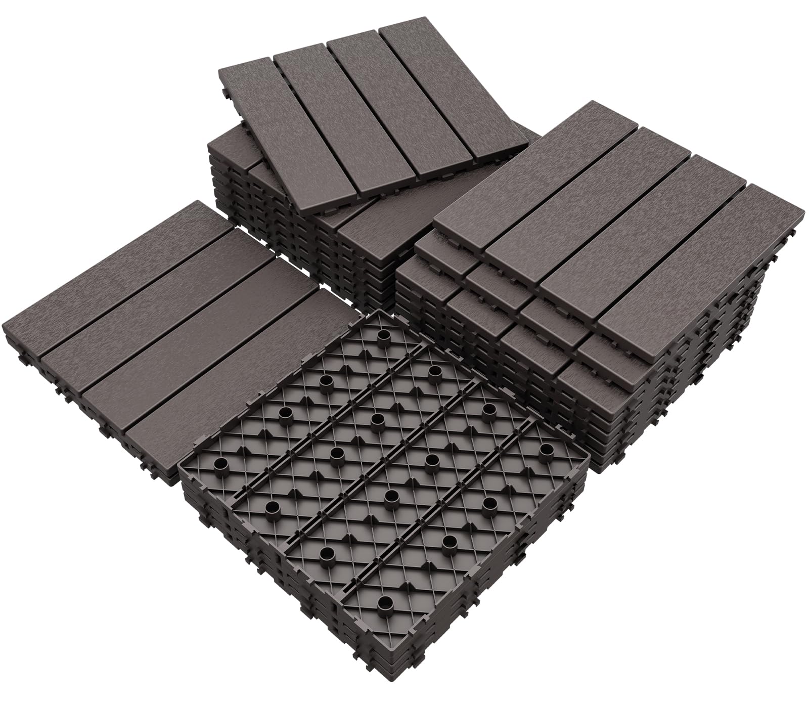 27 sq. ft Plastic Interlocking Deck Tiles,27 Pack,12"x12" Waterproof Outdoor Flooring,Anti-Fading All Weather Use Patio Floor Tiles for Balcony Poolside Porch Backyard | Dark Coffee