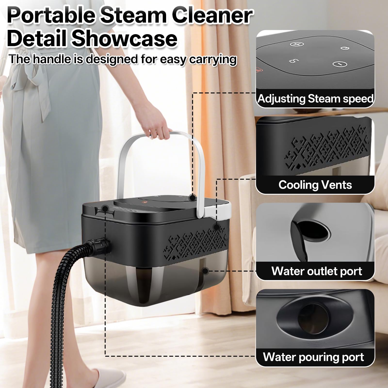 Steam Cleaner for Home,High Pressure Steamer for Cleaning,1250ML Water Tank 15s Heat-Up,6 Level Adjustable,Handheld Steam Cleaner for Floor,Car,Couch,Furniture,Kitchen — view 4