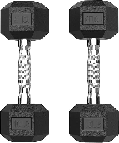 papababe Juego de mancuernas de pesas libres de hierro fundido con revestimiento de goma, mancuernas hexagonales negras