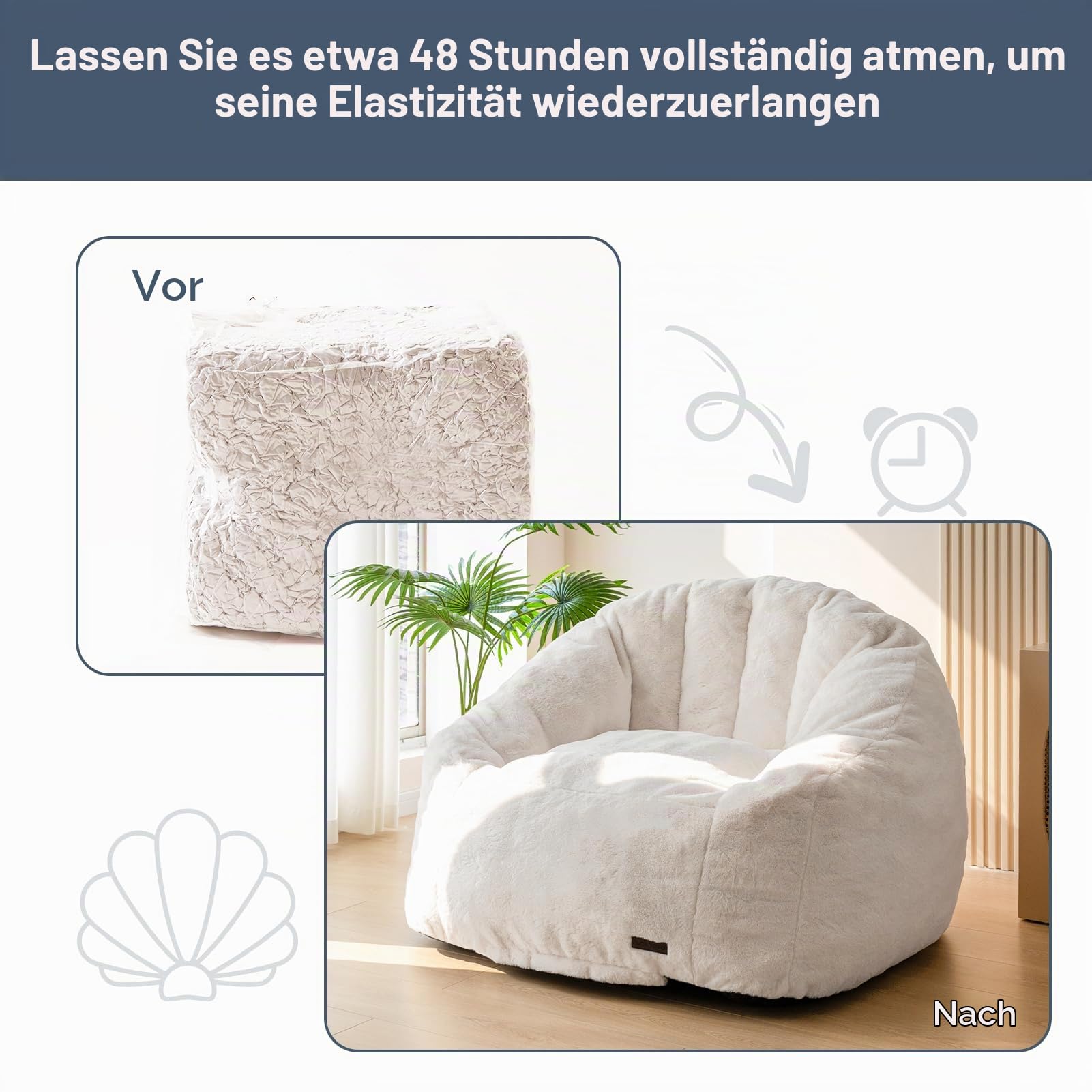 MAXYOYO Sitzsack Erwachsene,Muschelform Bean Bag Sofa mit weicher Füllung,Schlafsofa Kunstfell Sitzsack für Schlafzimmer Wohnzimmer