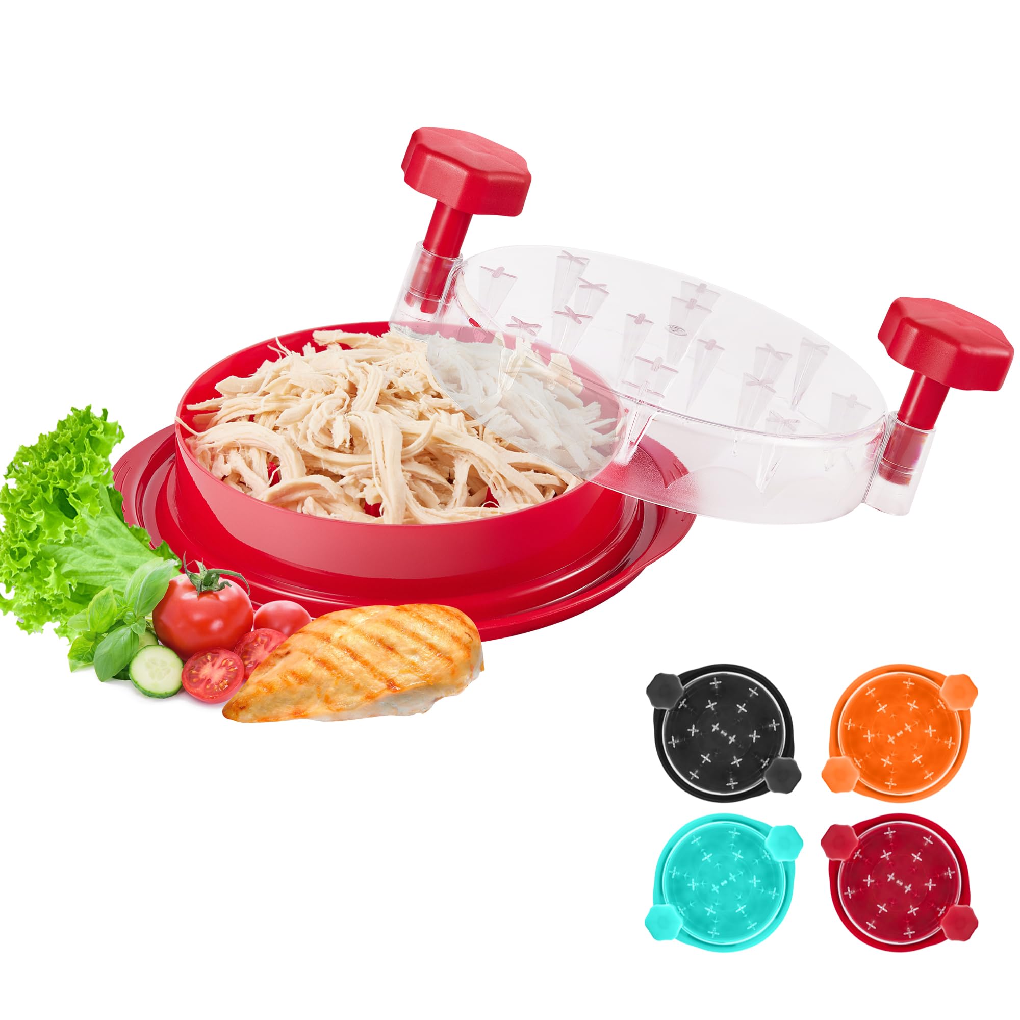 Chicken Shredder Tool Twist: 2025 Pro Food-Grade Visible Meat Shredder with Strong Anti-Slip Base, Ergonomic Handle, Chicken Breast Shredder, Suitable for Pork Beef Chicken (Red)