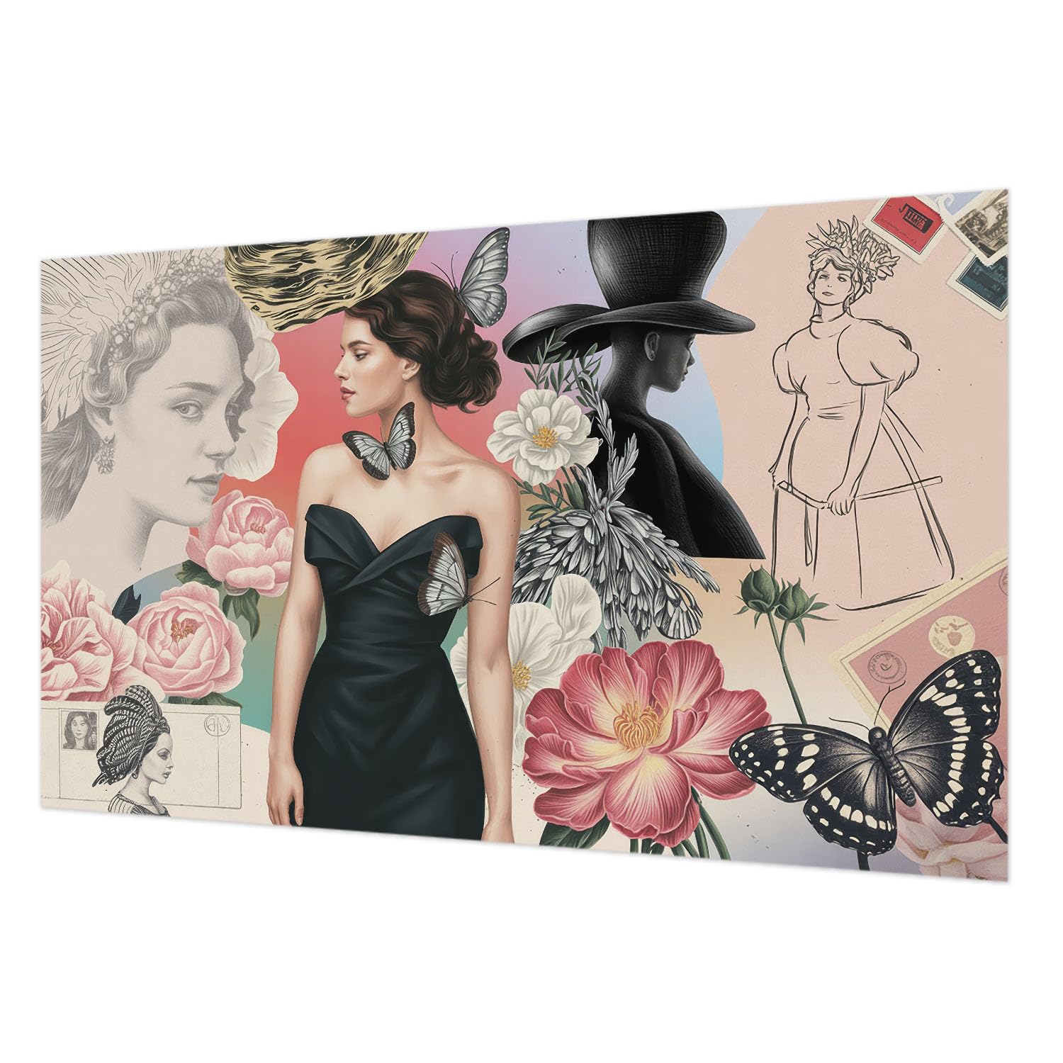 Revêtement mural intissé fleurs et portraits 416x254 cm pour salon et chambre