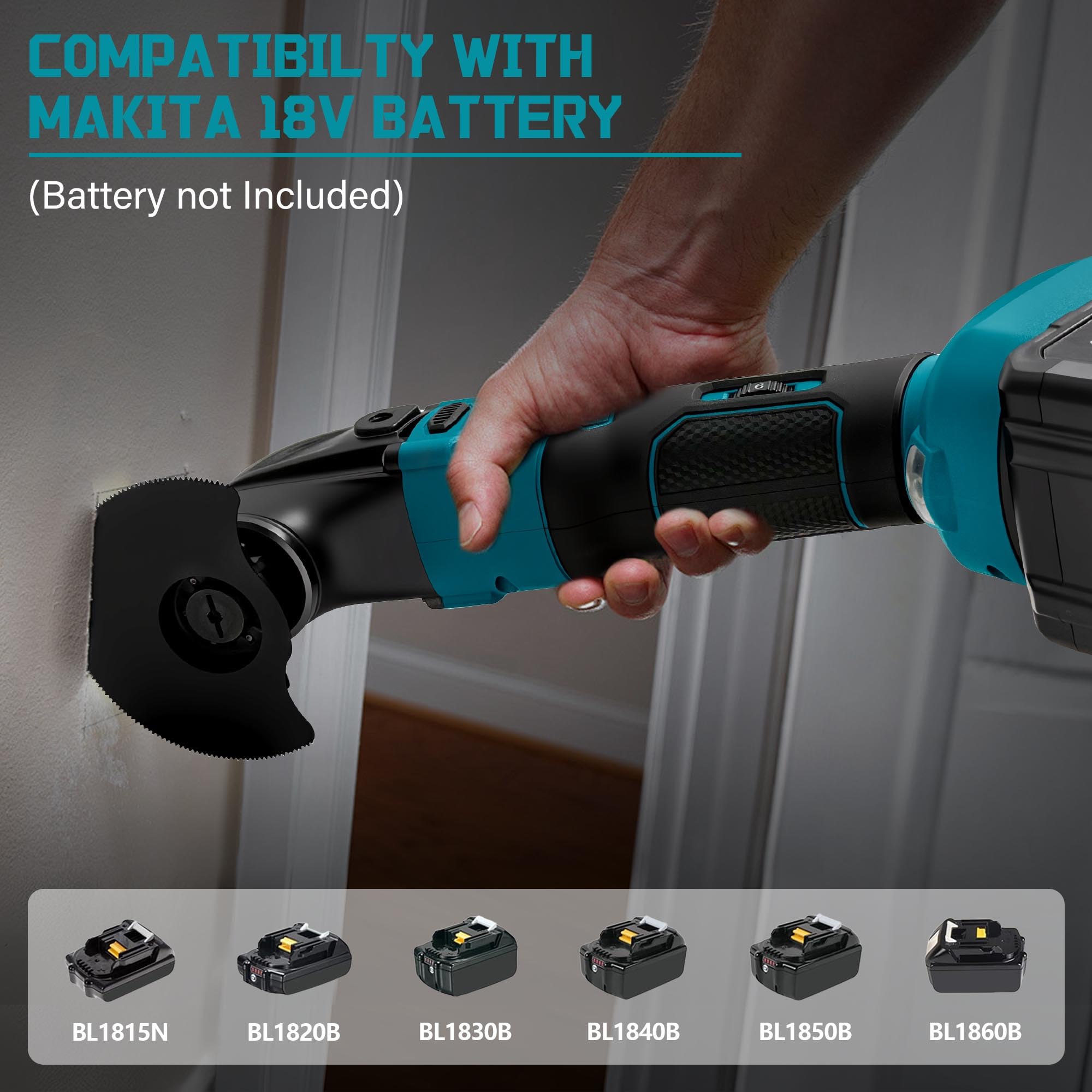 Multiherramientas oscilantes para batería Makita de 18 V, herramienta de corte y lijado multiusos, ángulo de oscilación de 4°, 6 velocidades variables, diseño de hoja de ajuste rápido con 21