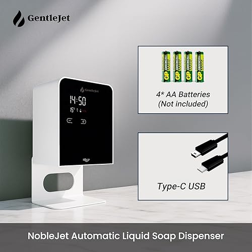 Miniatura 4 de NobleJet - Dispensador automático de jabón sin contacto, alimentado por USB-C o batería, pantalla LED, dispensador de jabón de cocina, soporte de
