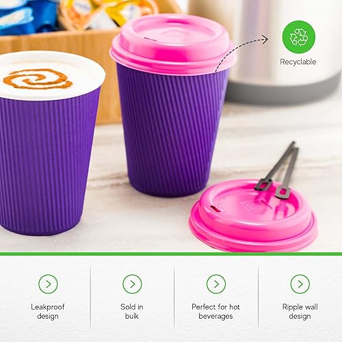 Miniatura 6 de Vasos de café de papel aislado de pared corrugada, 12 onza, Púrpura