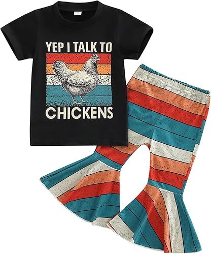 YINGISFITM Conjunto de 2 piezas de camiseta de manga corta con estampado de conejito para bebé niña, pantalones acampanados, ropa de verano