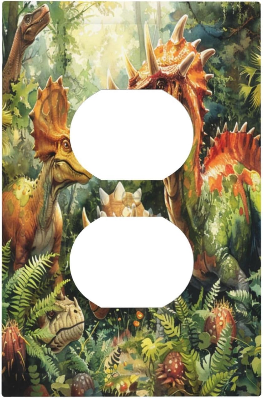 Forest Dinosaur Animal Wall Plate Switchplate Electrical Faceplate 1 Gang Wall Plate Outlet for Bathroom Kitchen Home Decor Single Duplex Forest Dinosaur Animal