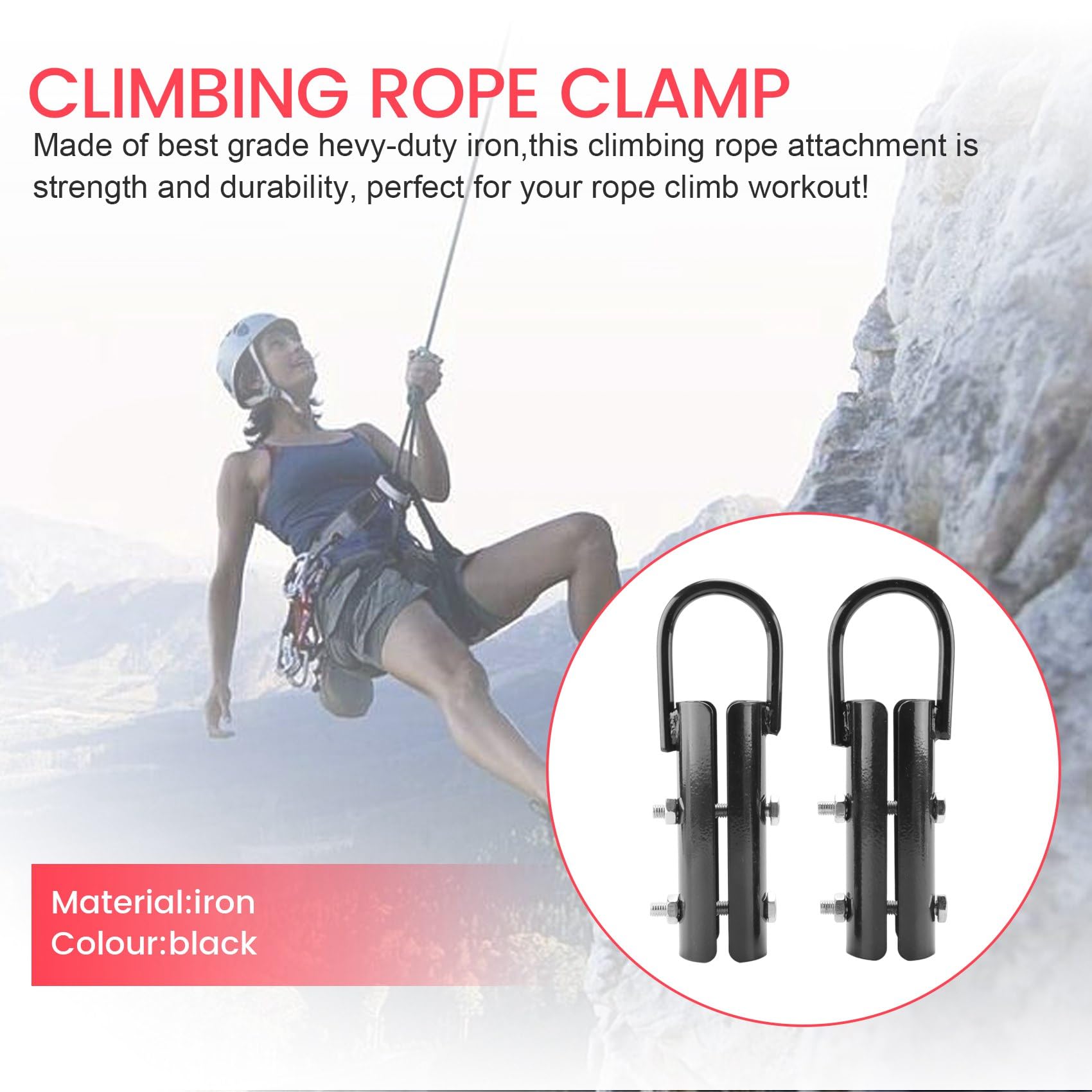 Kqcibz 1.5 Inch Clamp,2 Sets Rope Climb Clasp Workout Rig Attachment Hook for Rope Climbing Gym Strength Training, Black