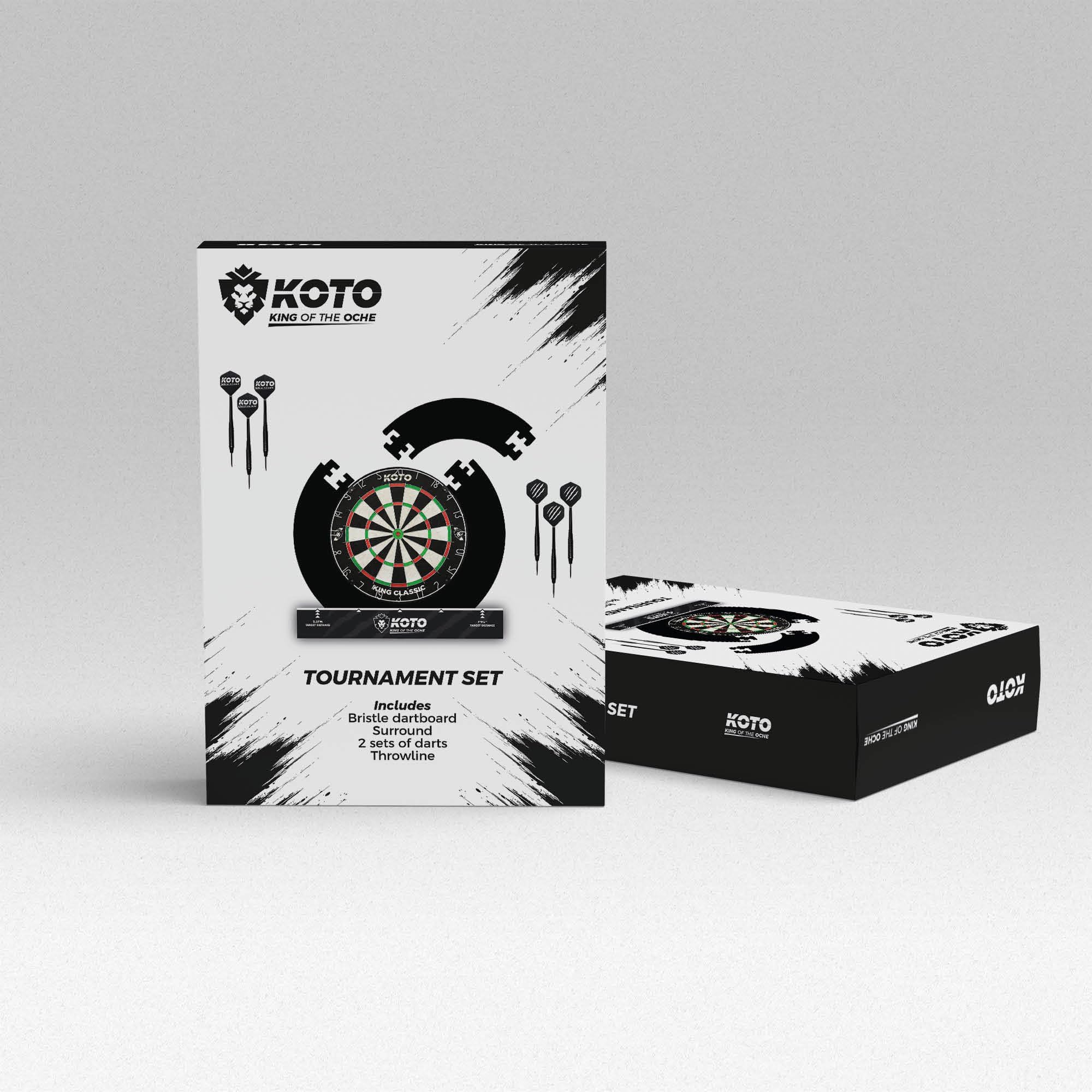 KOTO - Tournament Dartscheibe Set, inkl. Surround, 2 Sätze 23 Gramm Darts, Halterung Dartscheibe & Dart Oche