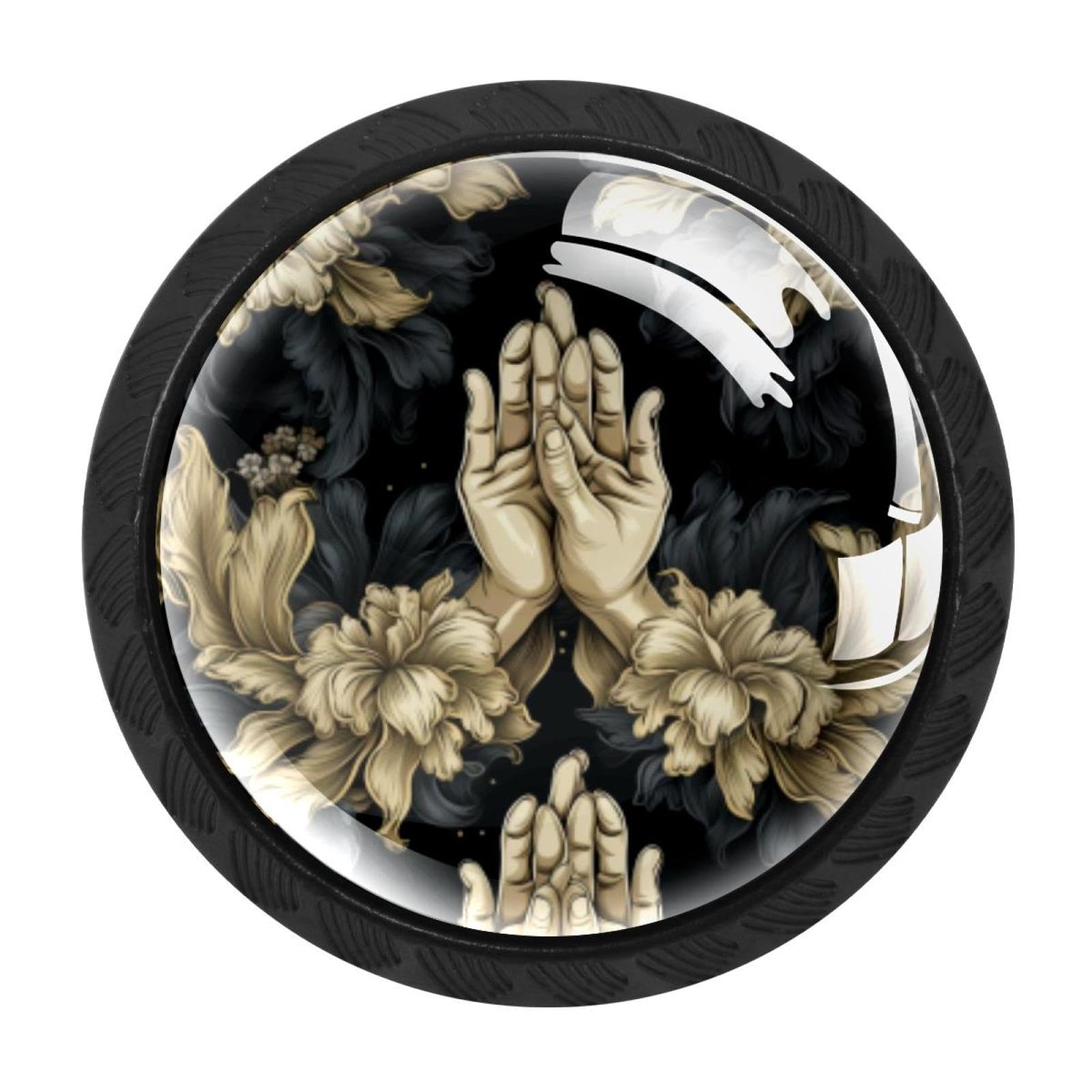 CHENZZZZ 4 Pack Drawer Knobs, Black Handle Dresser Drawer Pulls, Round Decoration Cabinet Hardware Pulls with Screws for Kitchen Cupboard Wardrobe, Praying Hands