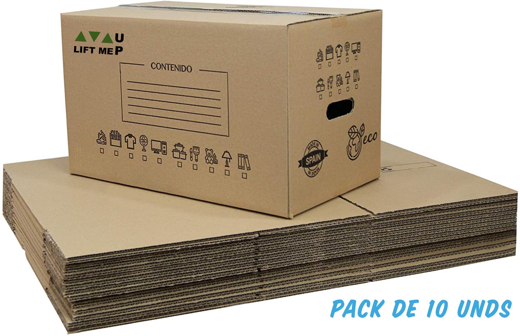 Chely Intermarket, Cajas de cartón GRANDES para mudanzas 50x70x40cm (Pack 10uds) Canal doble más rígido, práctico y consistente | Fabricadas en España | 100% reciclables (53653-50x70x40cm-12)
