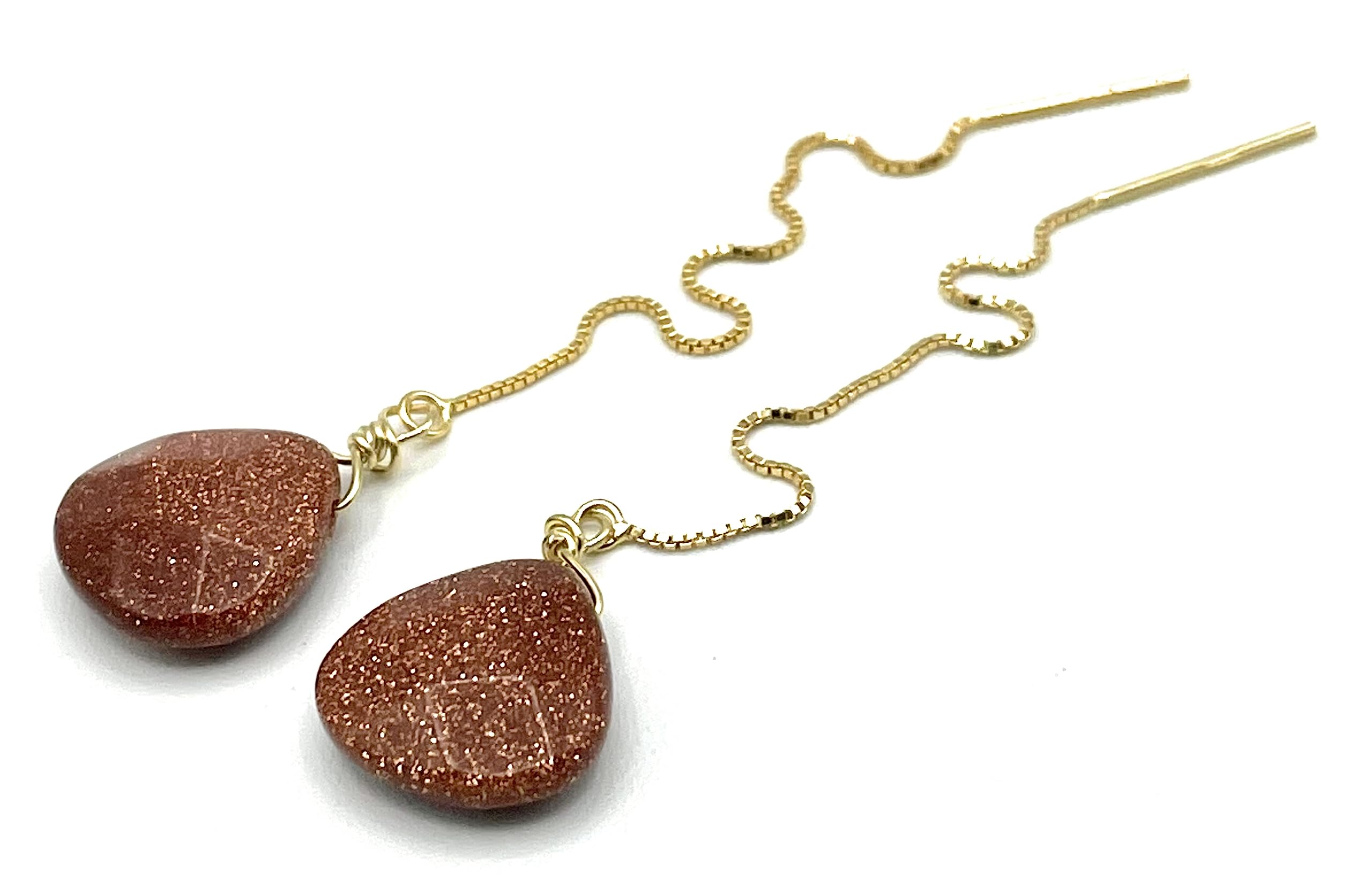 Pendientes Largos de Plata 925 Dorada 24 K y Goldstone, Joyas Minimalistas, Estilo Contemporaneo. Regalo para Mujer