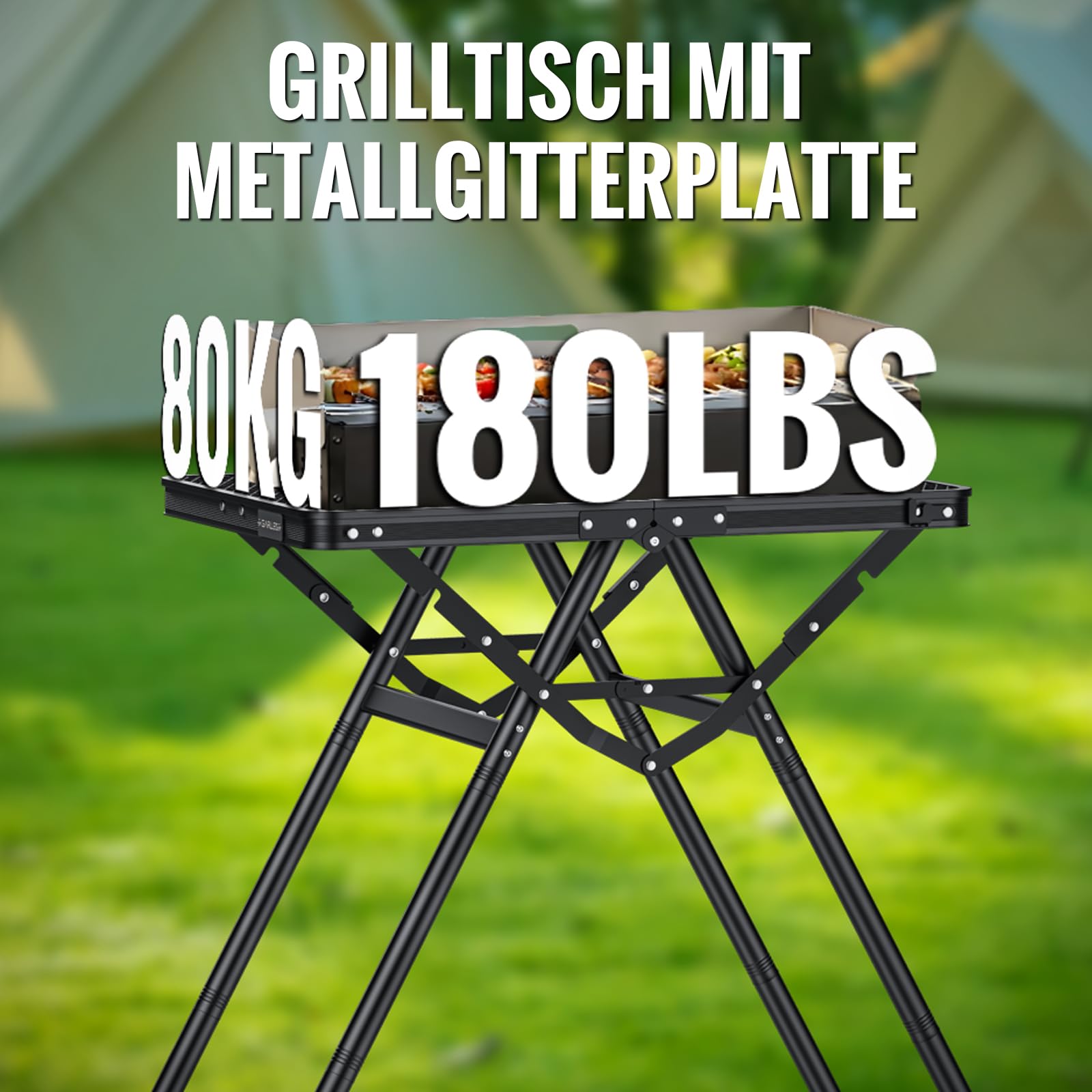 GARLLEN Grilltisch klappbar, 60x40cm & 3 Höhenverstellbar(25/48/71cm), X-Förmiges Stützendesign – Stabiler, Leicht & Tragbar Campingtisch Klapptisch Gartentisch Picknicktisch Kleiner Grill Tisch