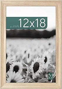 MCS Studio Gallery Classic 12x18 Picture Frame Natural Woodgrain, Vertical & Horizontal Wall Hanging Large Picture Frame for Photos, Posters & Art Prints (1-Pack)