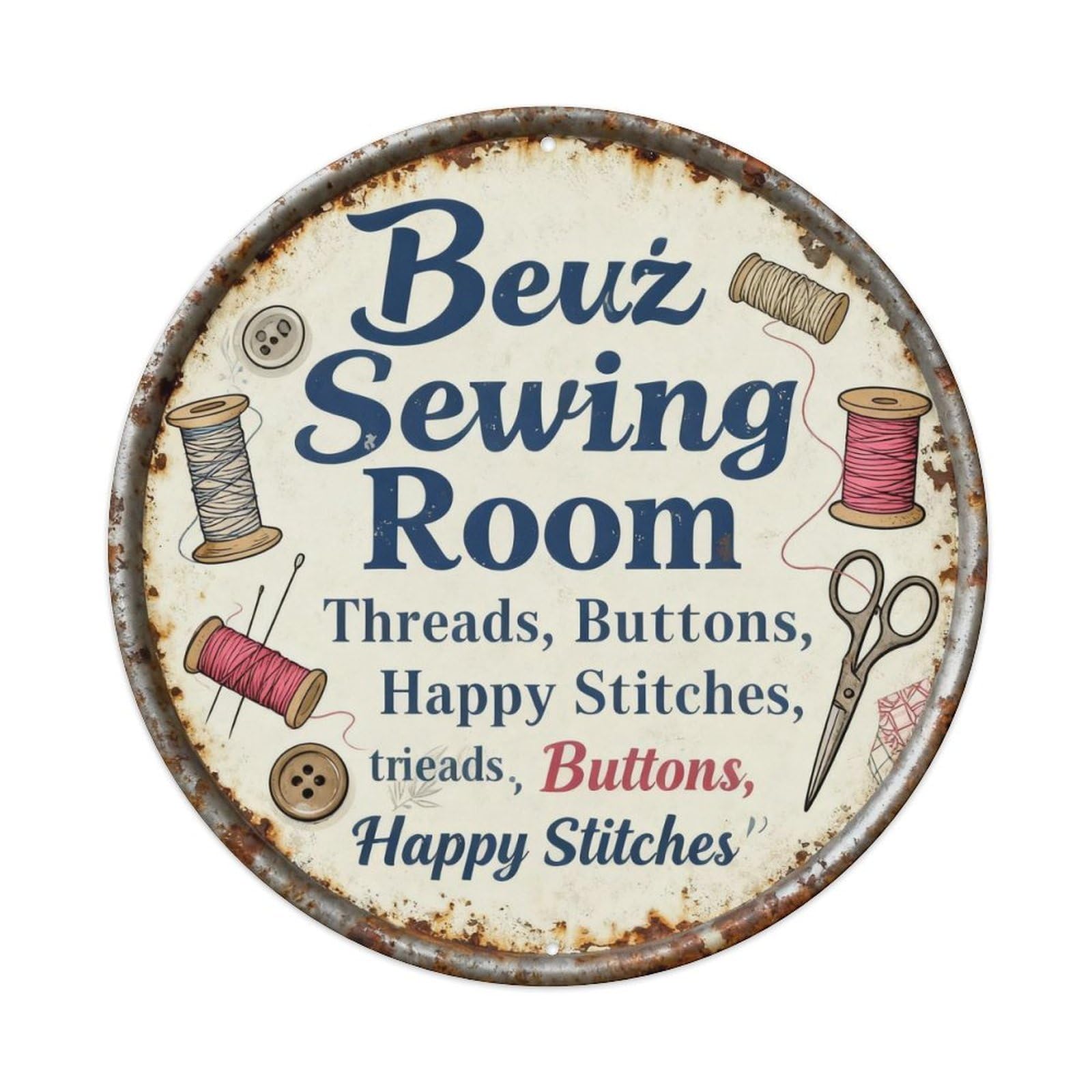Sewing Room Threads Buttons Decor Metal Tin Sign Plaque