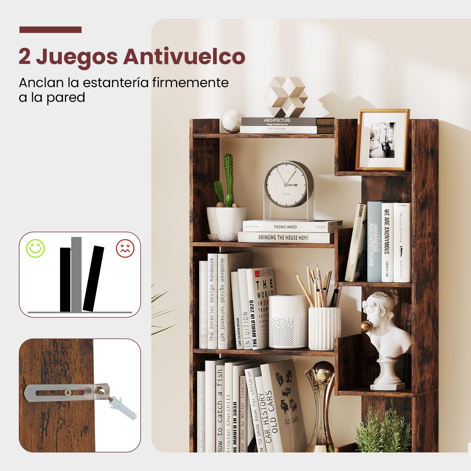 COSTWAY Librería Estantería de 6 Niveles, Estanteria Libros de Madera, 11 Estantes de Exhibición Abierto, Libreria Salon Oficina Dormitorio Estudio, 69 x 22 x 163 cm (café)