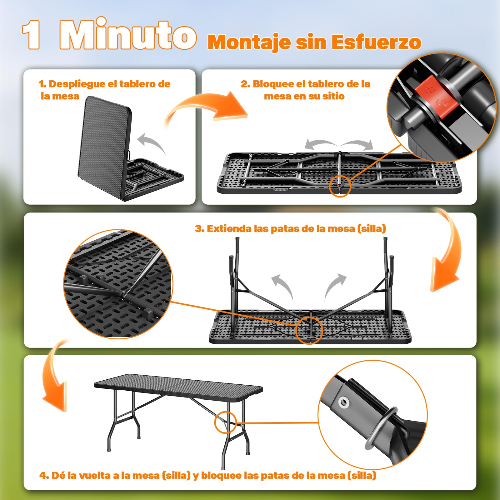 Devoko Juego de mesa y sillas plegables para camping, textura de tejido de ratán, construcción resistente, portátil y fácil de limpiar, se pliega para un almacenamiento compacto, ideal para playa