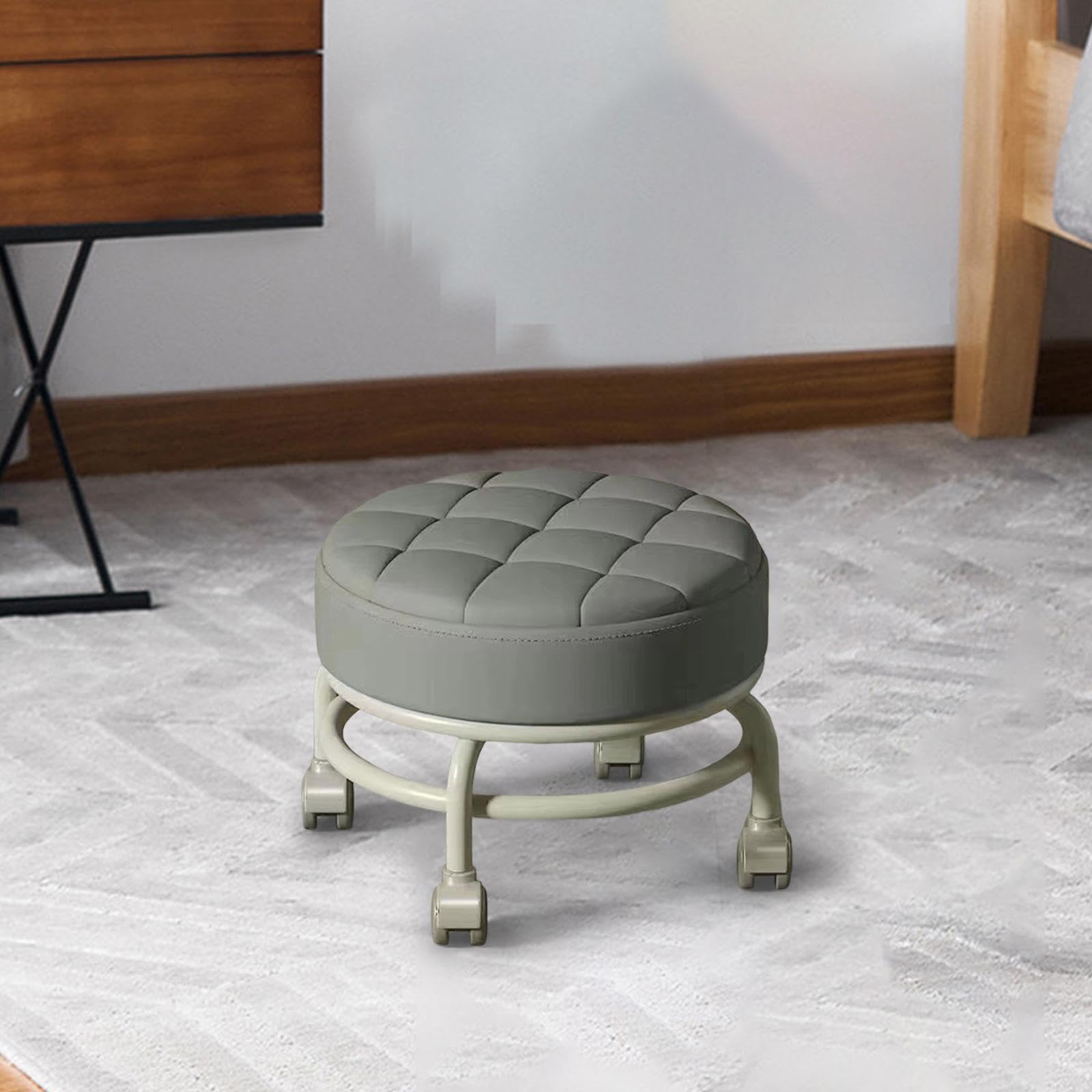 Sgabelli rotanti con ruote Girevole a 360° Sgabello per lavori domestici Sgabello per pedicure rotondo a basso rumore per garage, GRIGIO