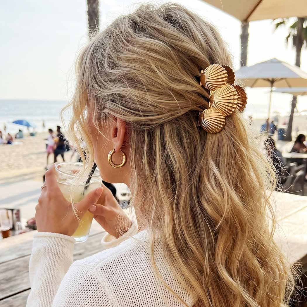 CAKURE Seashell Hair Clips Gold Starfish Claw Clips Small Unique Hair Accessories for Women and Girls (Pack of 3) - Image 3