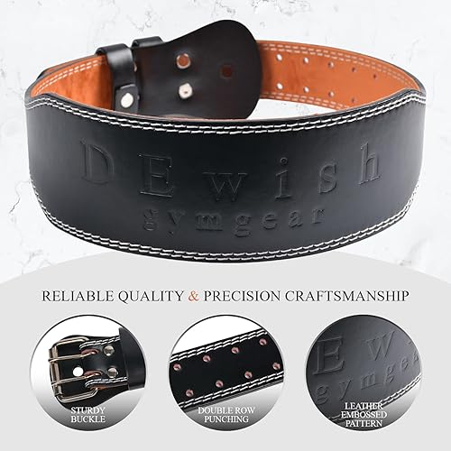 Miniatura 4 de Cinturón de cuero para levantamiento de pesas, 10 agujeros ajustables, 4 y 6 pulgadas de ancho, cinturón de alimentación de doble punta para