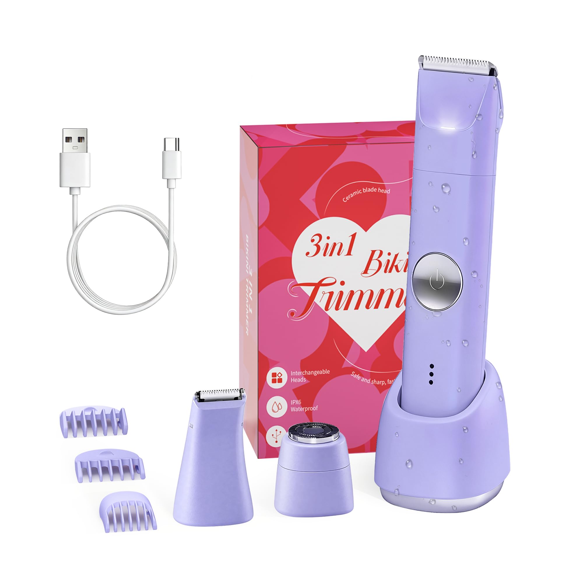Bikini Trimmer for Women Shaver for Private Area 3 in 1 Electric Razors for Leg Body Armpit Pubic