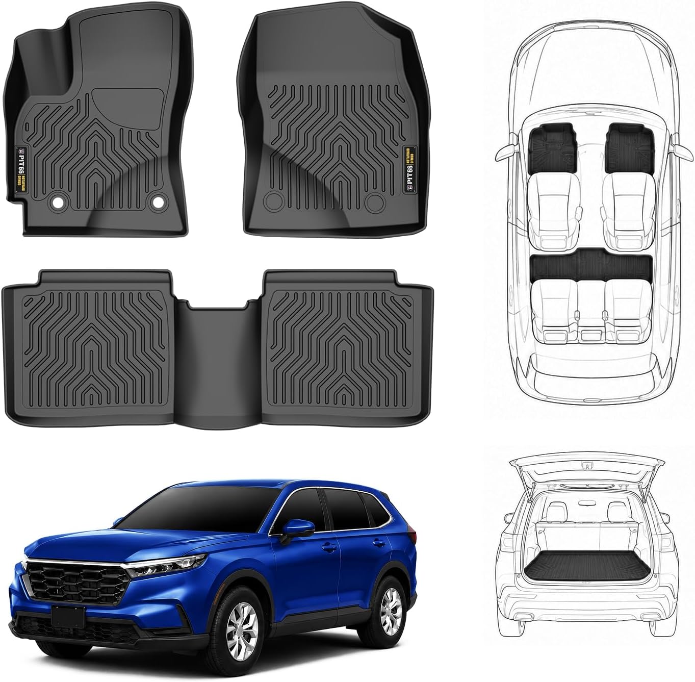 TPE Floor Mats Compatible with Toyota Corolla 2014-2019 Automatic, All Weather Protection, Anti-Slip Deep Groove Design, Custom Fit 1st & 2nd Row 3 PCS Set Black
