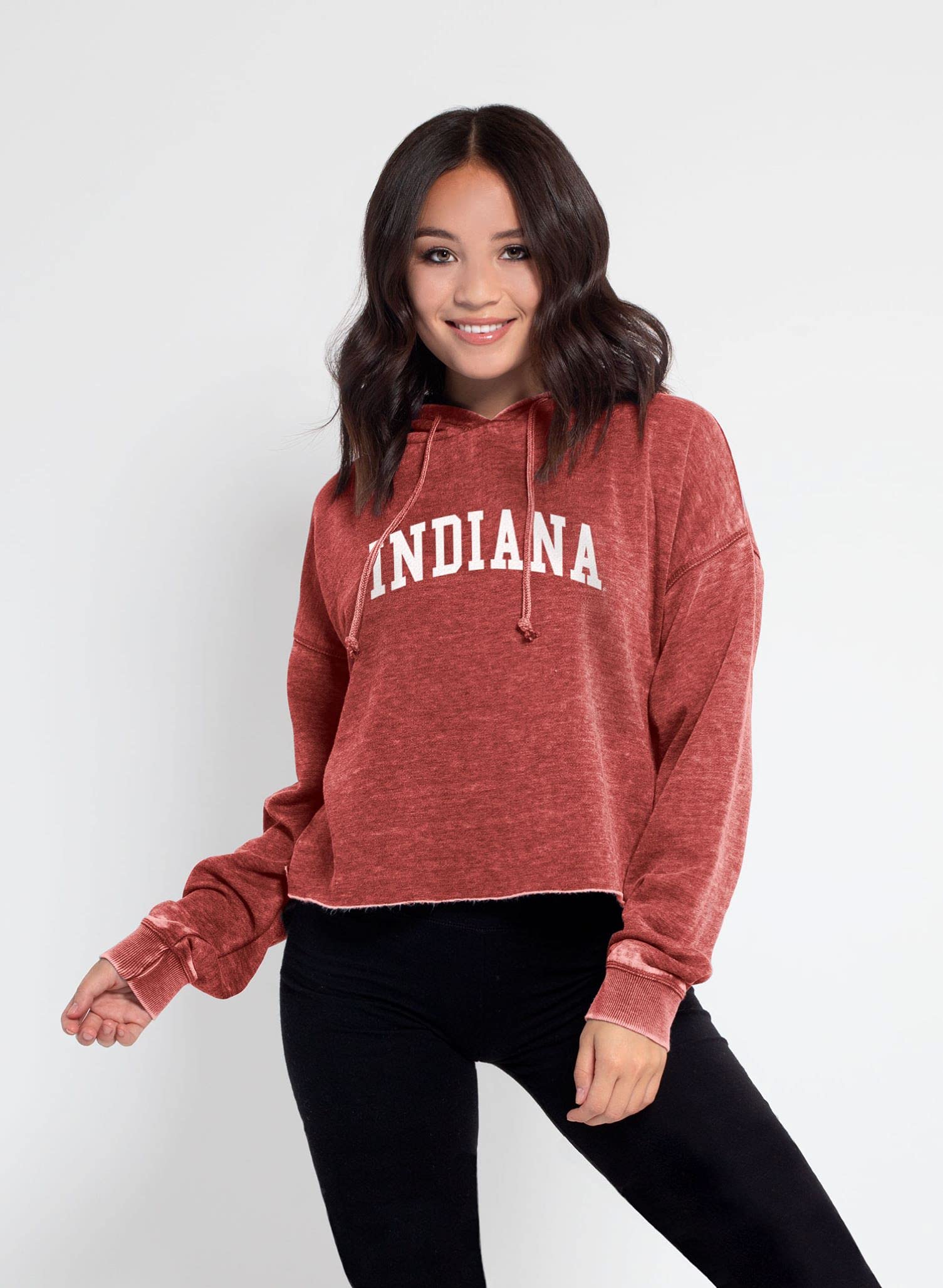 chicka-d NCAA Indiana Hoosiers Womens Burnout Cropped Hoodie, Cardinal, Medium