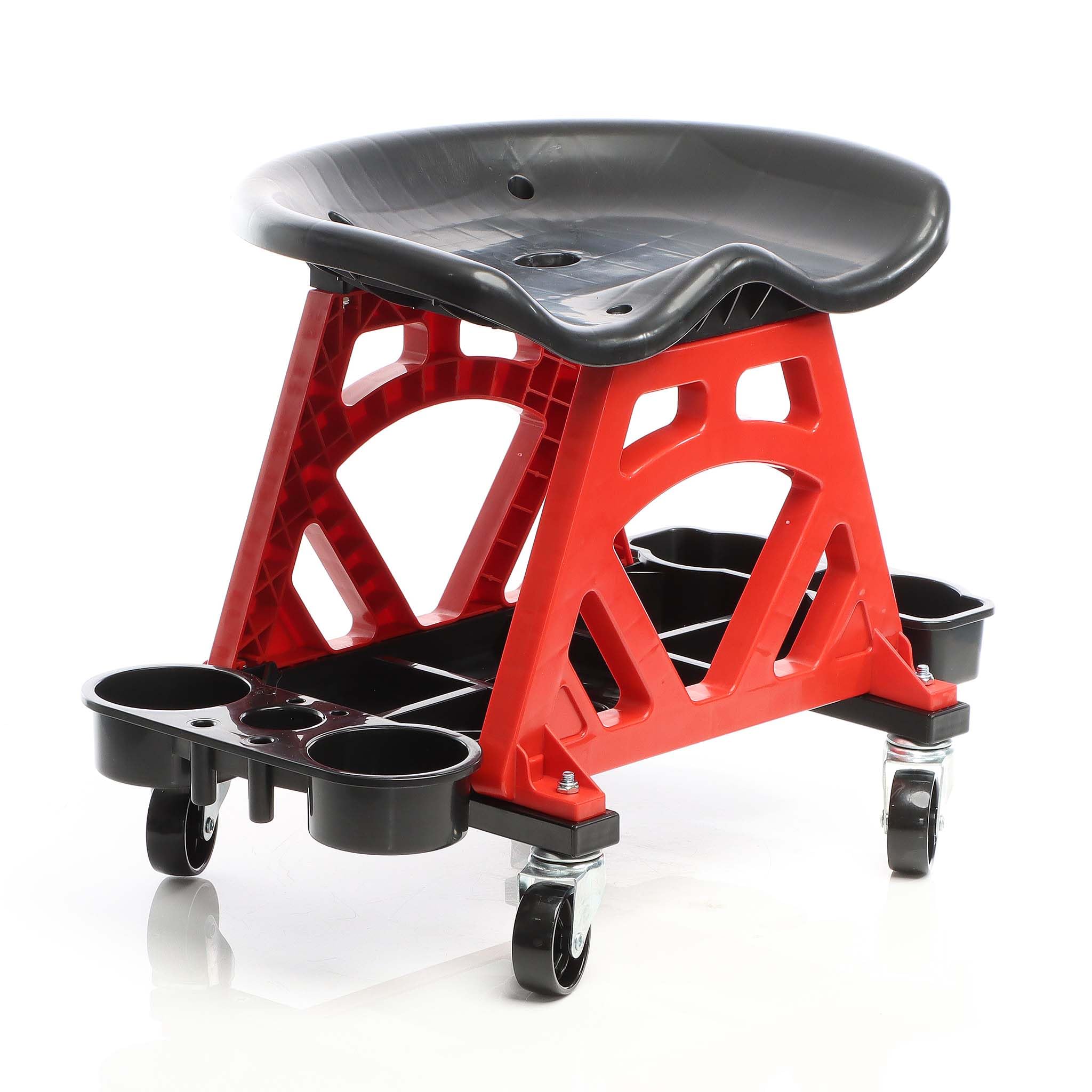 XPOtool Carro de taller con asiento con ruedas hasta 150 kg, asiento de taller giratorio 360°, con bandeja para herramientas