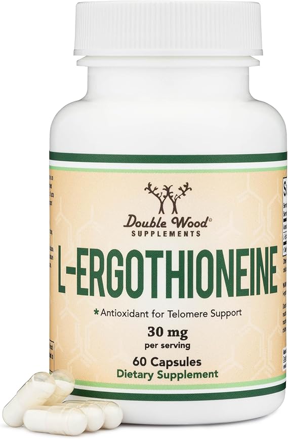 Ergothioneine Supplement EGT 30mg of Pure, Plant-Based L-Ergothioneine Per Capsule, 60 Count May Support Longevity and Healthy Aging Non-GMO, Gluten Free, Vegan Safe by Double Wood