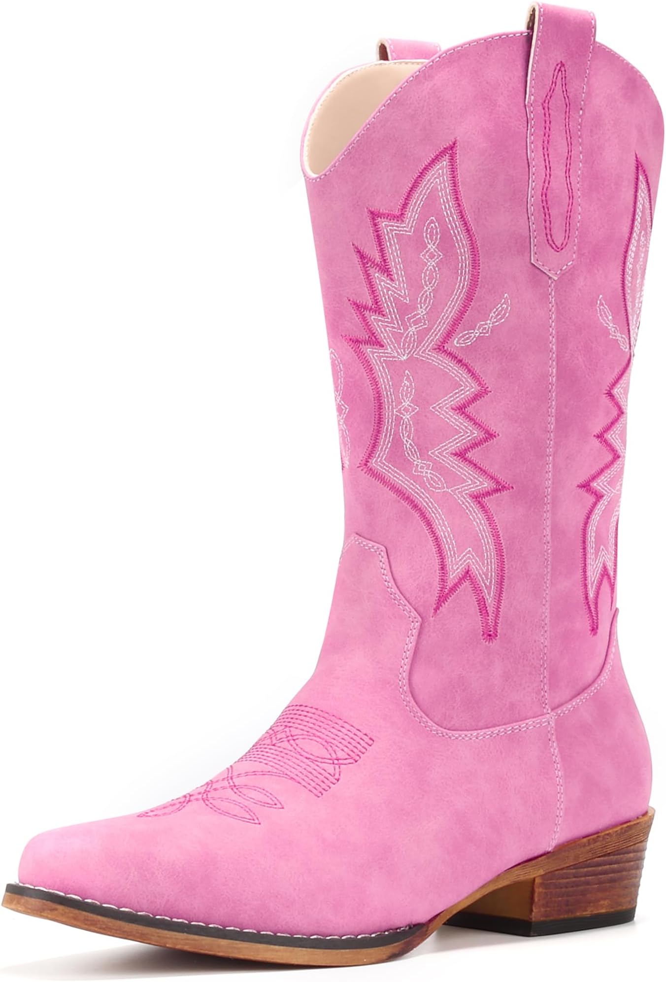 IUV Cowboy Boots For Women Western Boots Cowgirl Boots Pull On Pointy Toe Mid Calf Boots