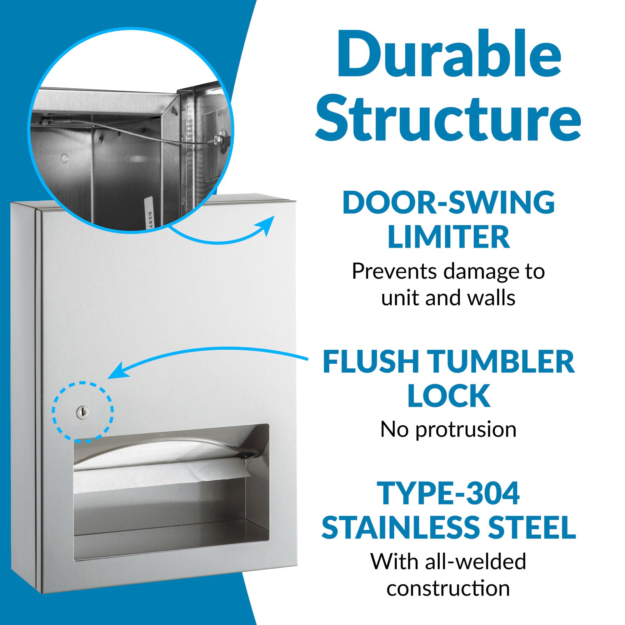BOBRICK 359039 TrimLineSeries Stainless Steel Surface-Mounted Paper Towel Dispenser, Satin Finish, 4-1/2" Length, 17-15/16" Height, 12-13/16" Width