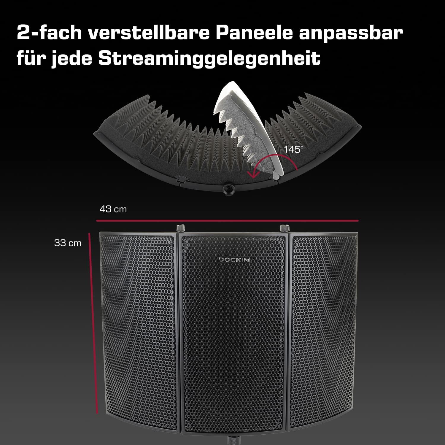 DOCKIN® Protezione acustica isolante per microfono pop con schiuma acustica ad alta densità, 3 lati, isolamento acustico per tutti i micros