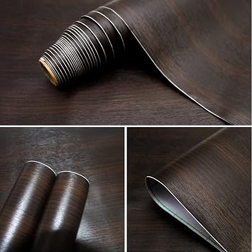 seonta Dark Walnut Contact Paper 16"x118" Wood Peel and Stick Wallpaper Waterproof Self Adhesive Dark Brown Wallpaper Table Sticker Cover Wood Vinyl Wrap for Countertop Desk Table Cabinets Upgrade
