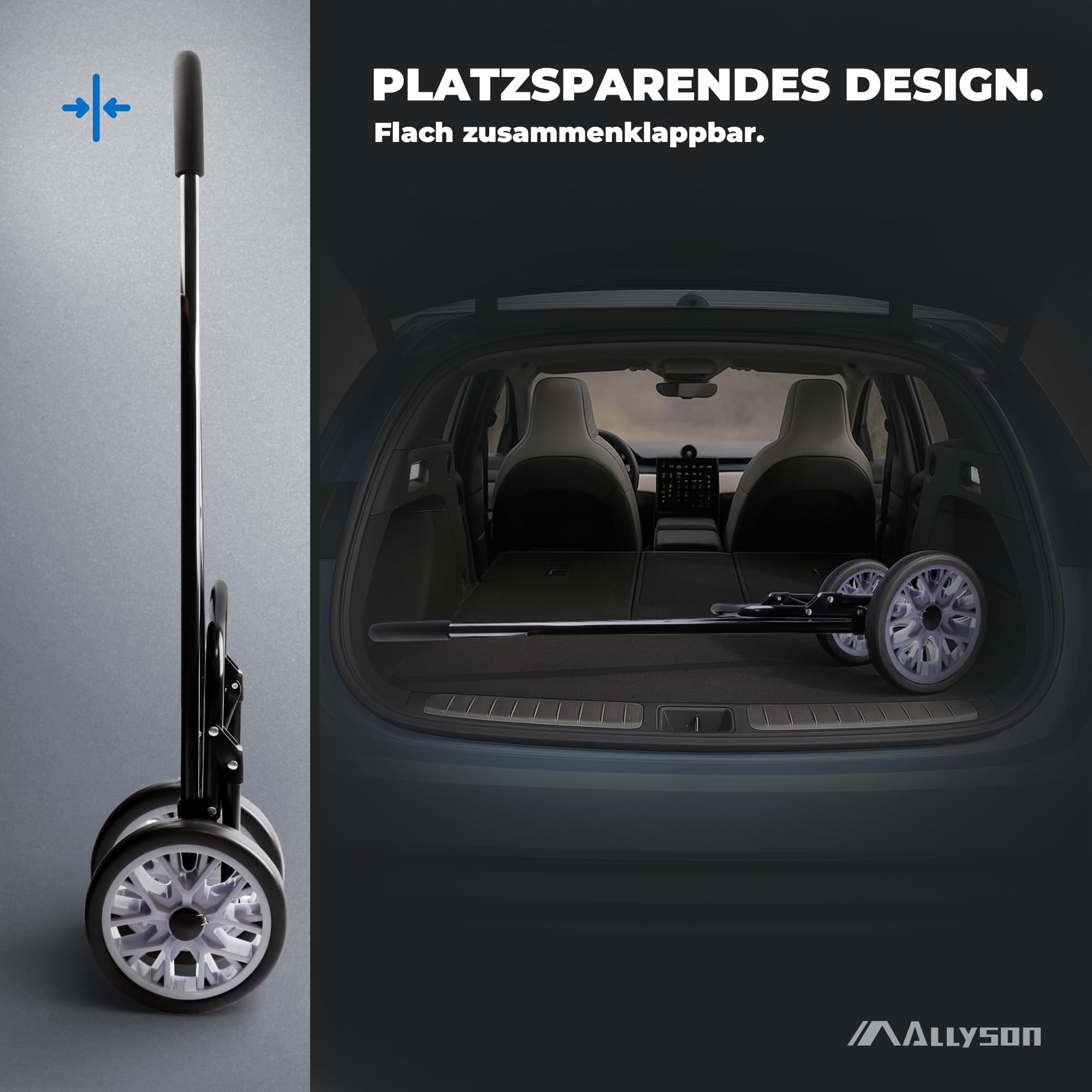 Allyson® Einkaufstrolley klappbar mit Reflektoren & Kühltasche, Einkaufswagen 45L Kapazität, Wetterfester Shopping Trolley, Treppensteiger Trolley mit Geräuschlosen Rädern & Abnehmbarer Tasche - Grün