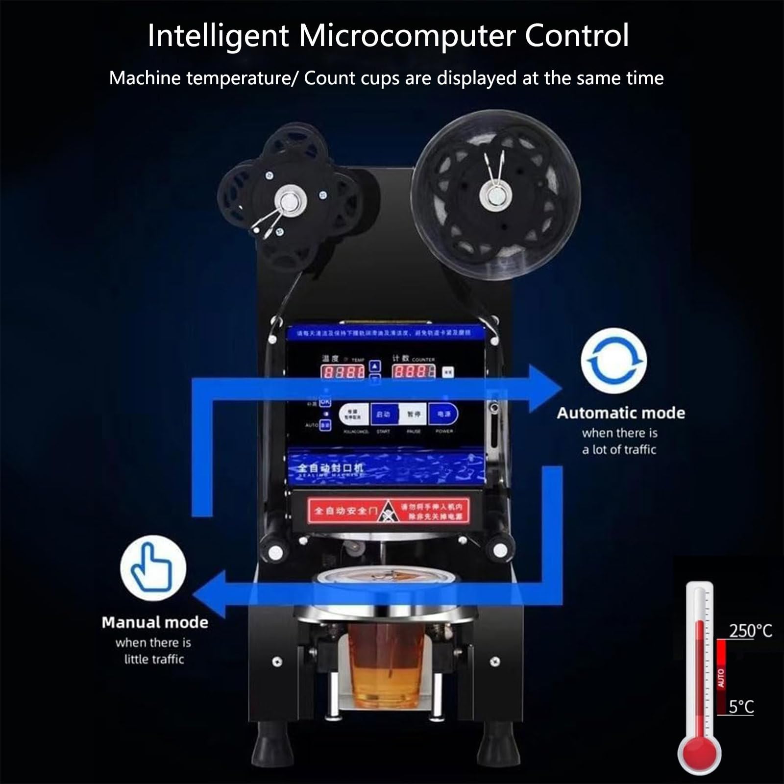 Máquina selladora de Vasos Totalmente automática Comercial, máquina selladora de té con Leche y Burbujas de 350 W con Panel LED de Control Digital, para Sellado de Vasos de PP, PE,Black