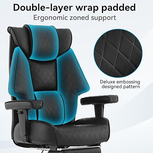 Miniatura 4 de Silla de oficina grande y alta con reposapiés, silla de oficina ejecutiva de piel sintética con respaldo alto de 400 libras, sillas ergonómicas