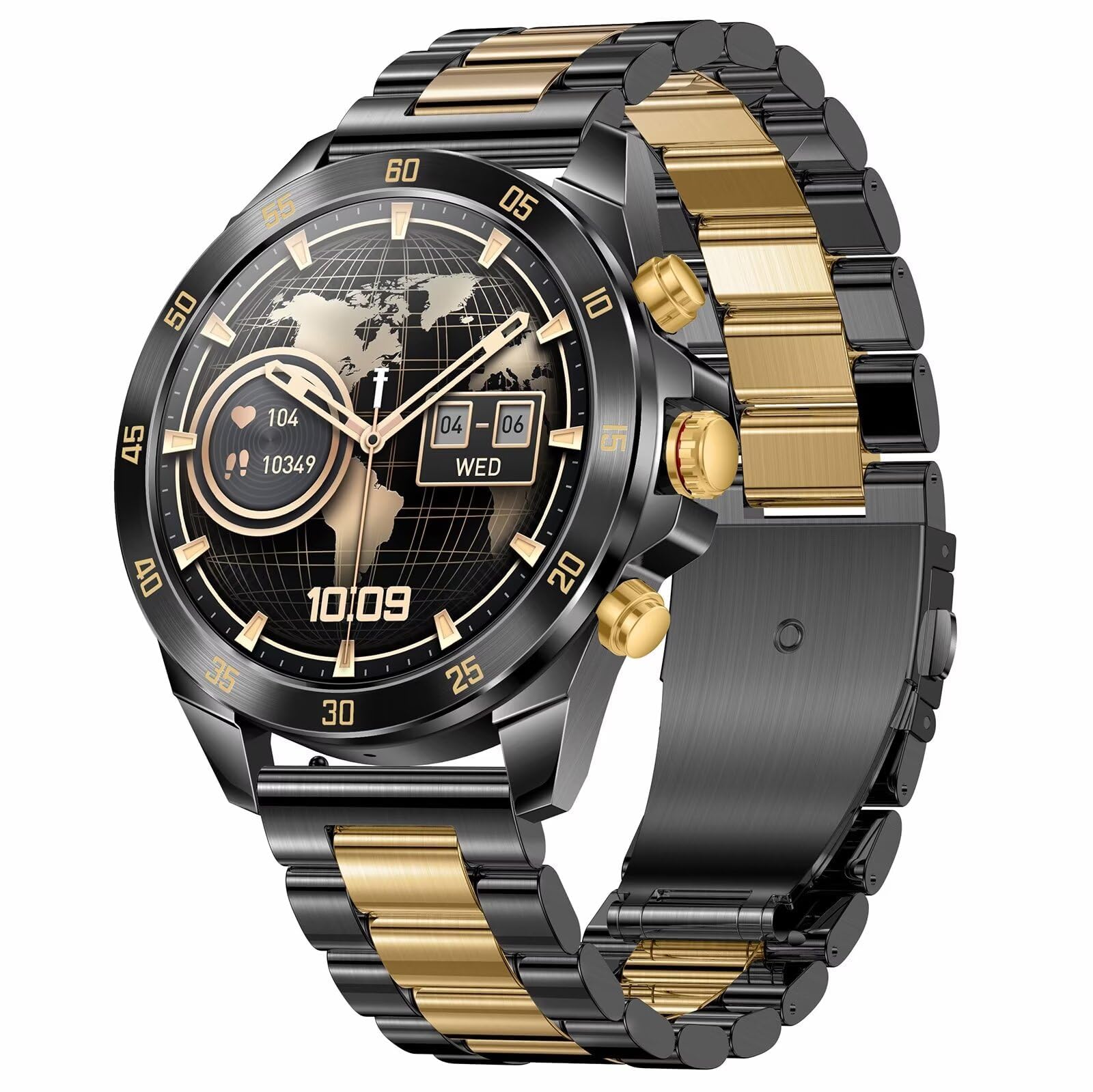 Smartwatch Herren Metallarmband Gold Silber Schwarz Robust Edelstahl Gesundheitsuhr Blutdruckmessung Telefonfunktion Pulsuhr für Android IOS Whatsapp Funktion Fitnessuhr pulsmesser Schrittzähler
