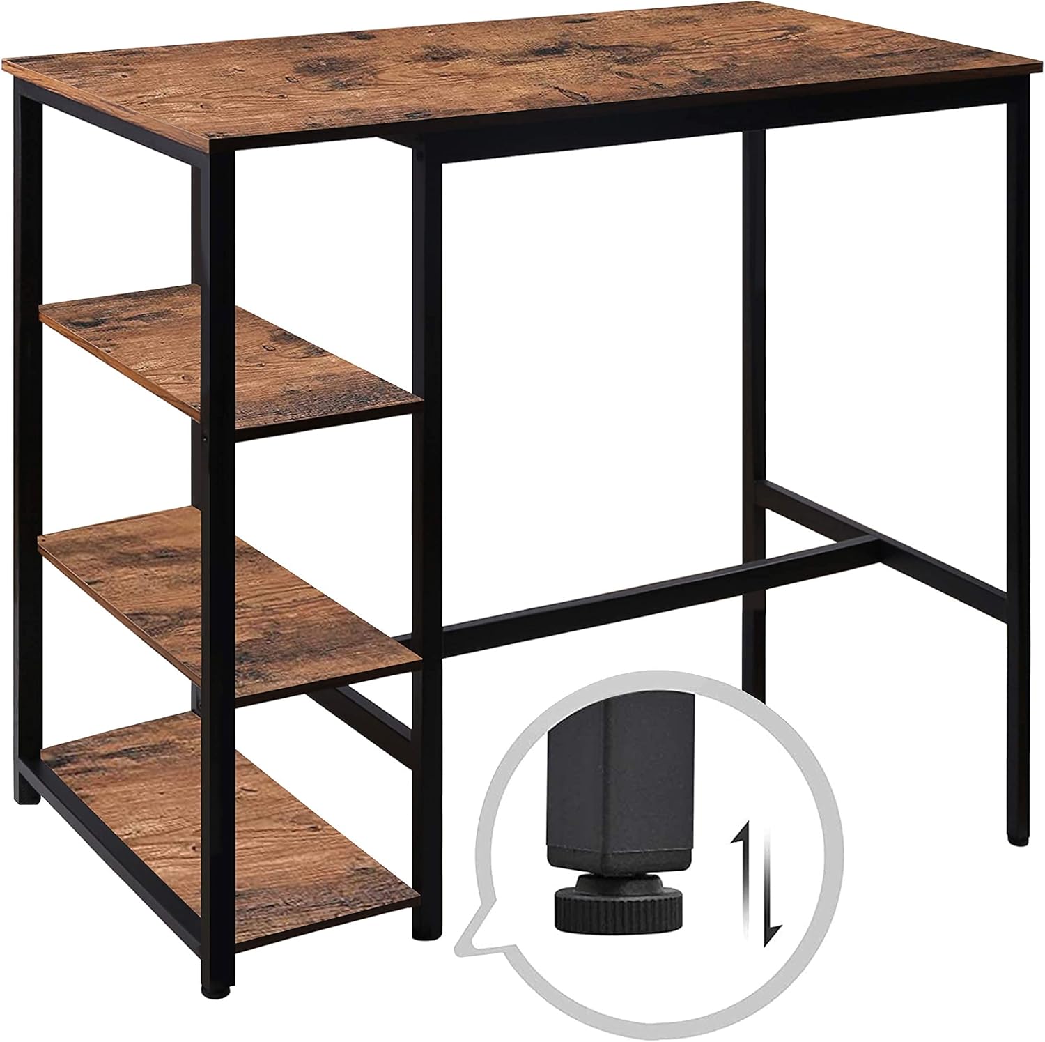 Close-up of adjustable foot on the bar table leg.