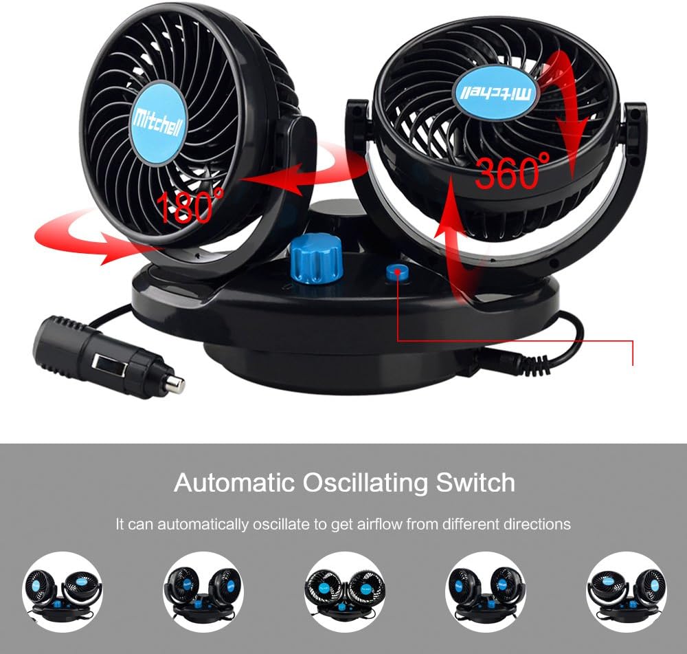 Best Cyber Deals 🔥 Allnice 12V Electric Car Fan 360 Degree Rotatable Dual Head Car Auto Cooling Air Fan Powerful 2 Speed Quiet Ventilation Dashboard Oscillating Car Fans Summer Cooling Air Circulator