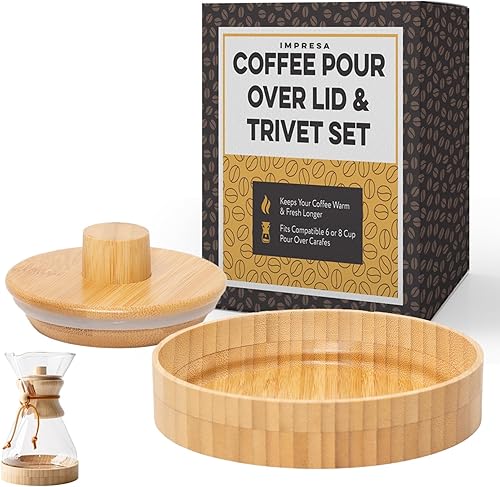 IMPRESA Juego de funda para cafetera y salvamanteles de madera, compatible con 6 tazas y 8 tazas de Chemex, soporte para máquina de vidrio y tapa
