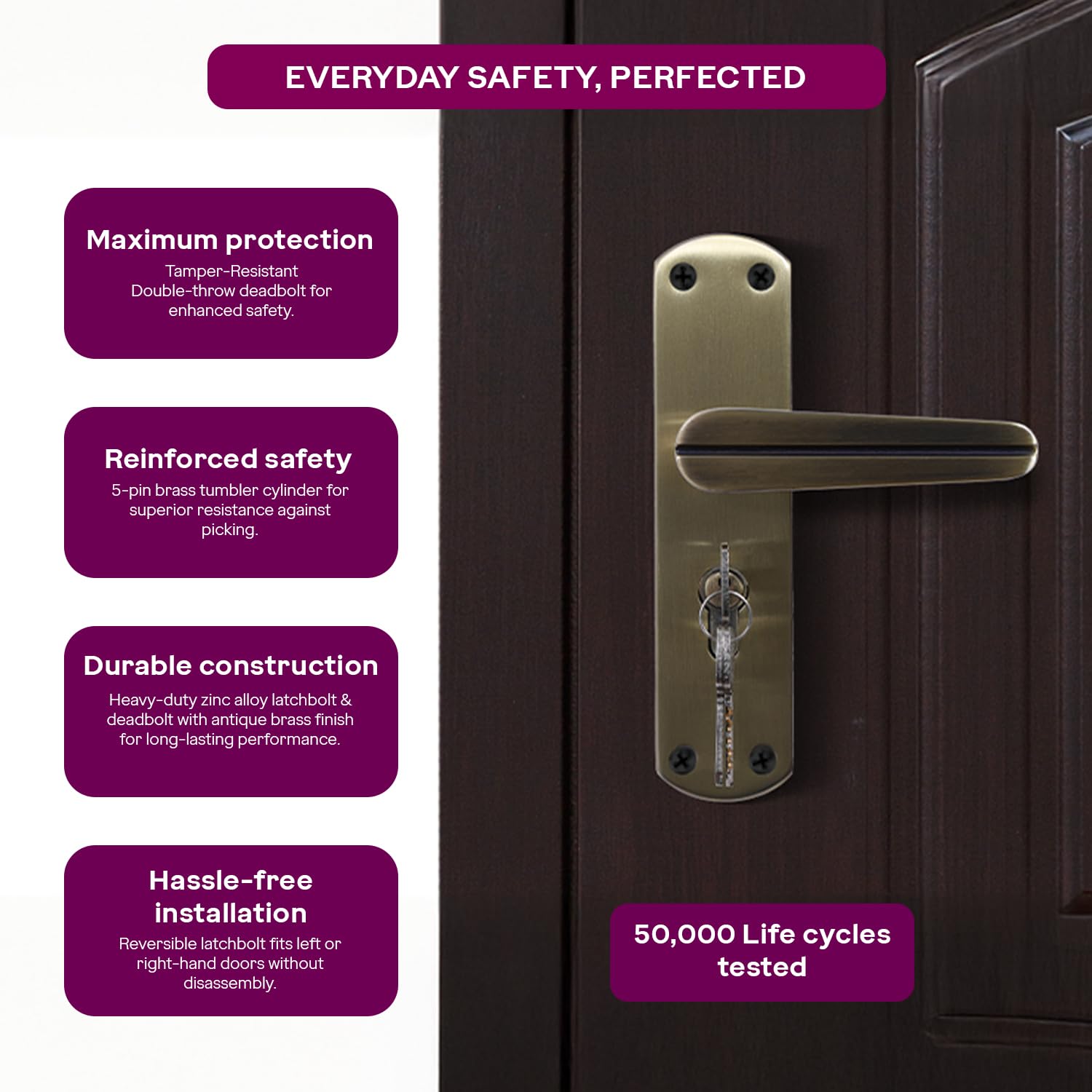 Godrej Mortise Lock I EuroProfile 200mm Cylinder | Double Throw Deadbolt | Common Keys | Reversible Latch | Antique Brass Finish | Anti-Corrosion Brass Body | 1 Year Warranty — Amazon image 3