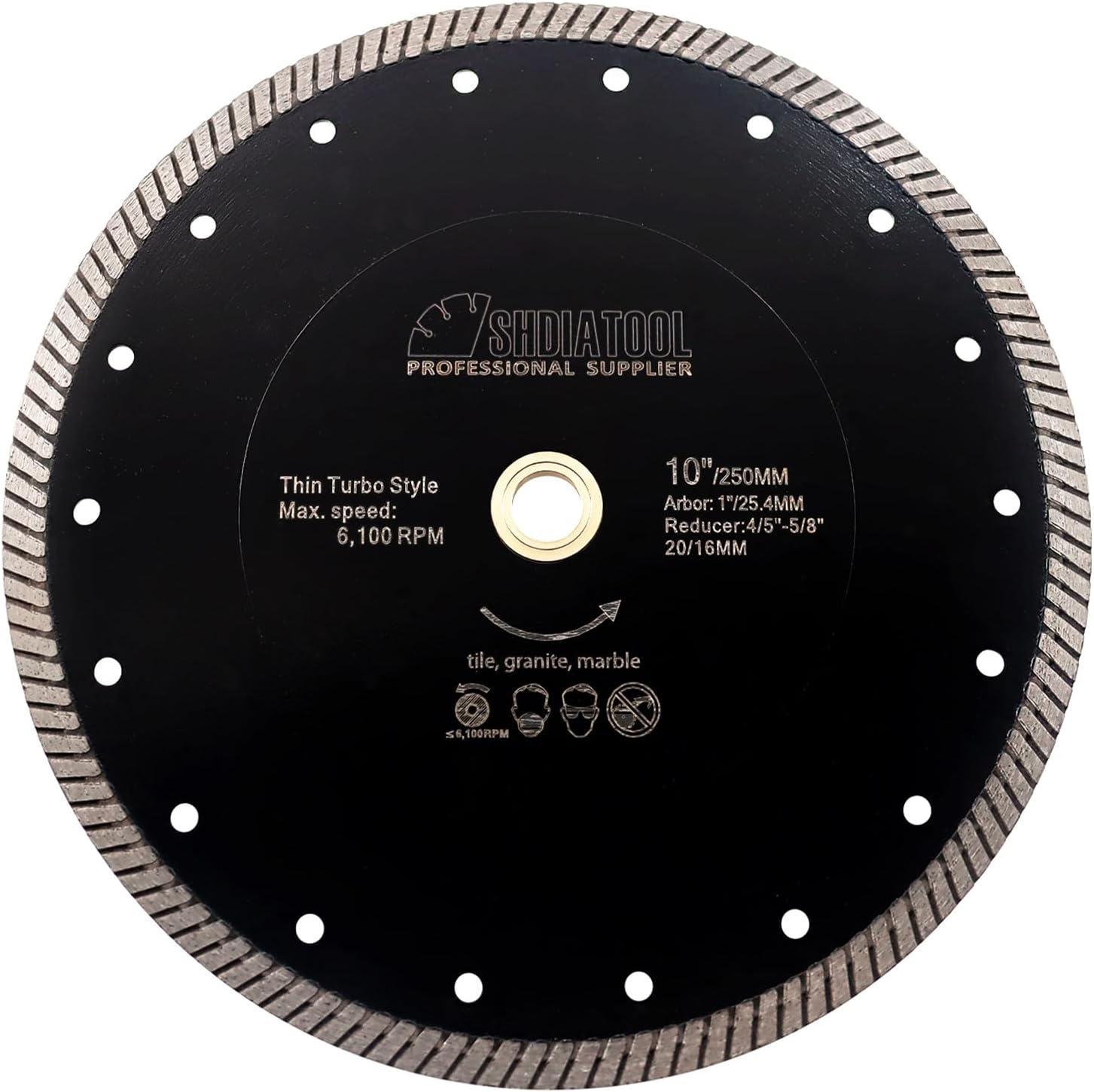 SHDIATOOL Diamond Turbo Blade 10 - Inch Super Thin Cutting Disc for Porcelain Ceramic Tile Granite Dia 250mm