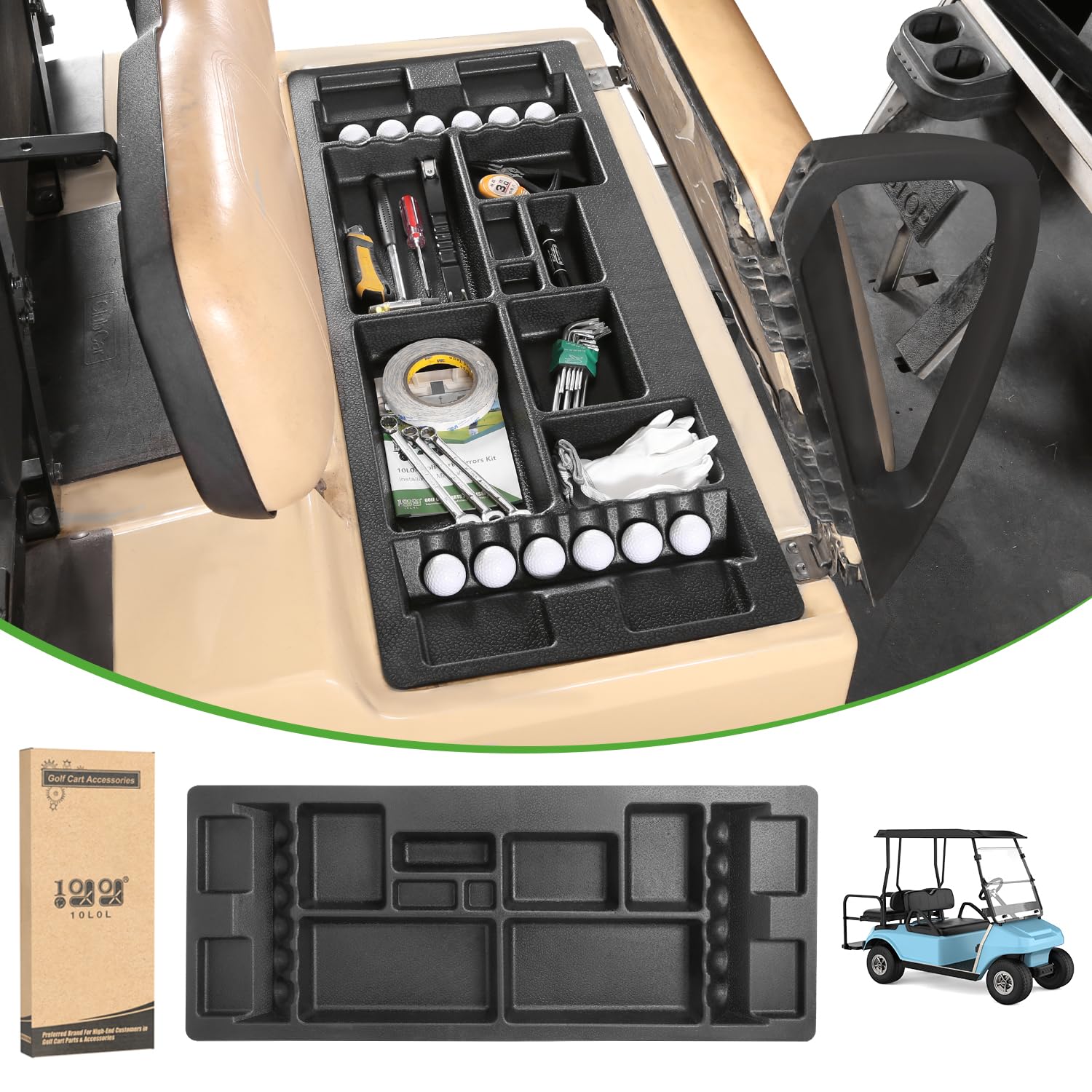 10L0L Golf Cart Under Seat Storage Tray for Club Car DS Precedent & EZGO TXT RXV & Yamaha G29 Electric Vehicle with Original Trojan Battery Underseat Organizer Container Holder Plate