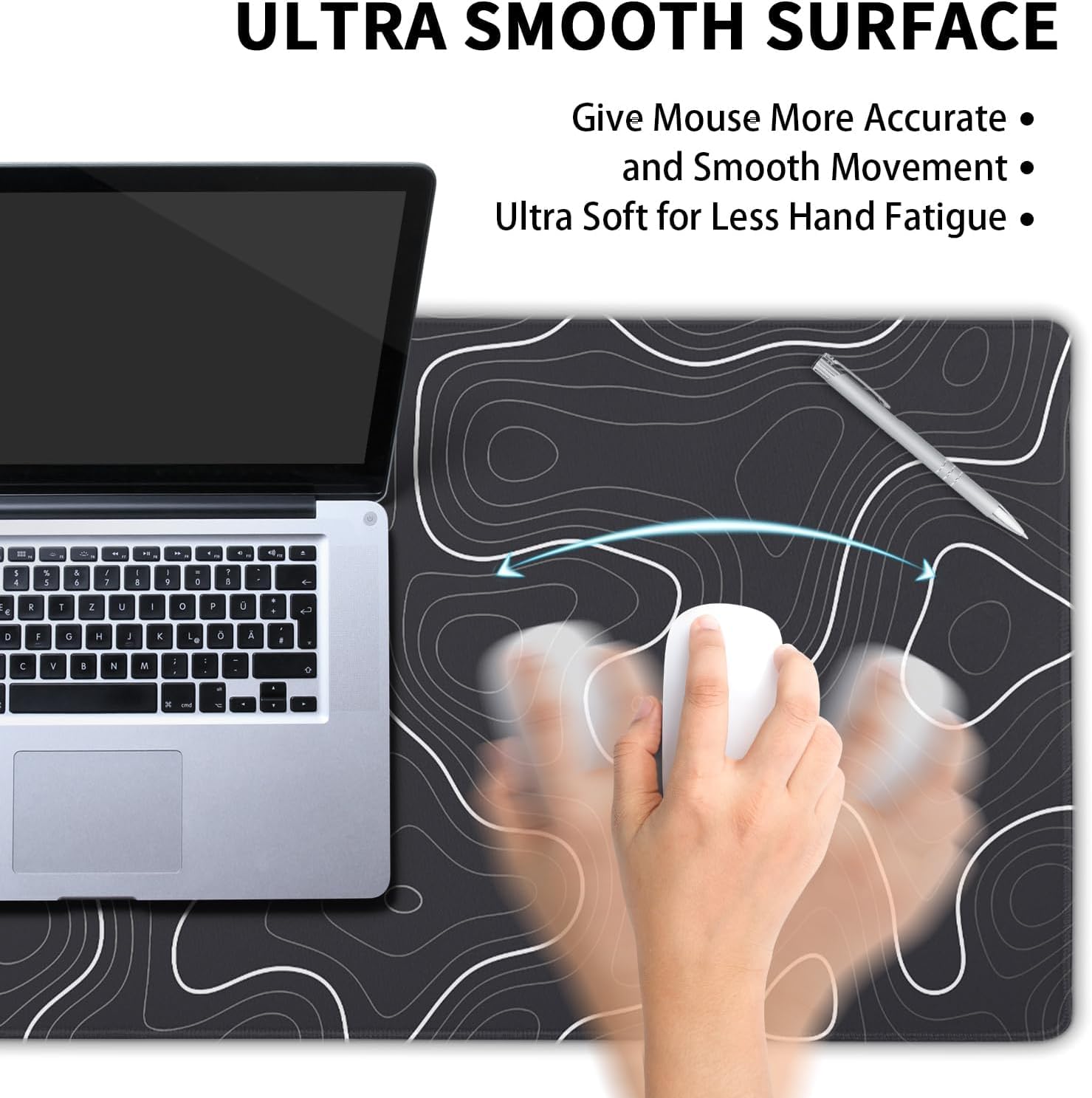 Saco XXL Gaming Mouse Pad for PC – Large Desk Mat 900×400×3mm, Extended Non-Slip Rubber Base, Waterproof Surface, Topographics Design, Big Keyboard Mouse Pad for Office & Home Setup — Amazon image 4